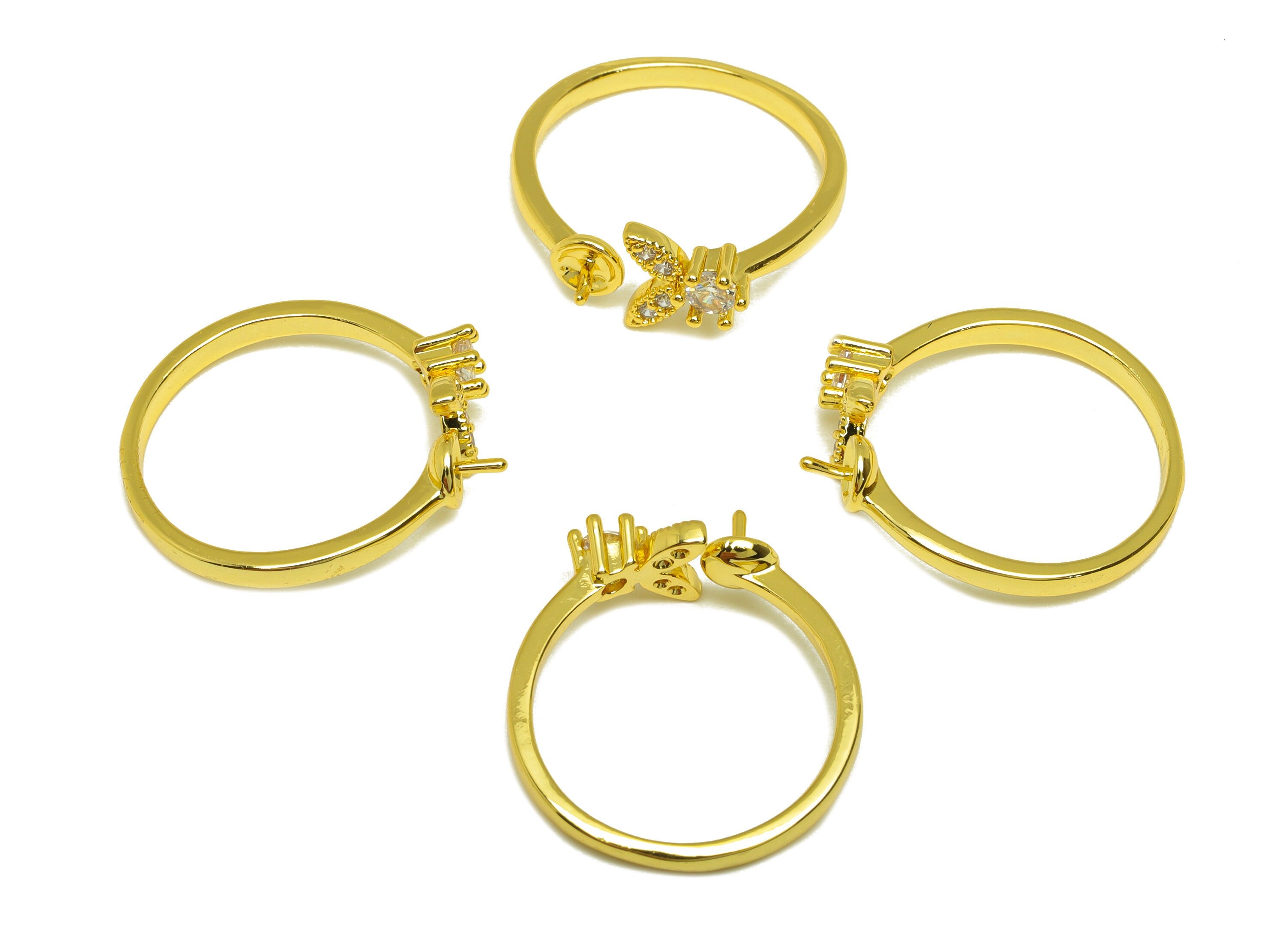 Brass Adjustable Ring - Brass Marquise Ring - Brass Rings For Pearl - Rabbit Zircon Ring - 18K Real Gold Plating - 21.5x7.09x1.9mm - RGP6986 - DOMEDBAZAAR