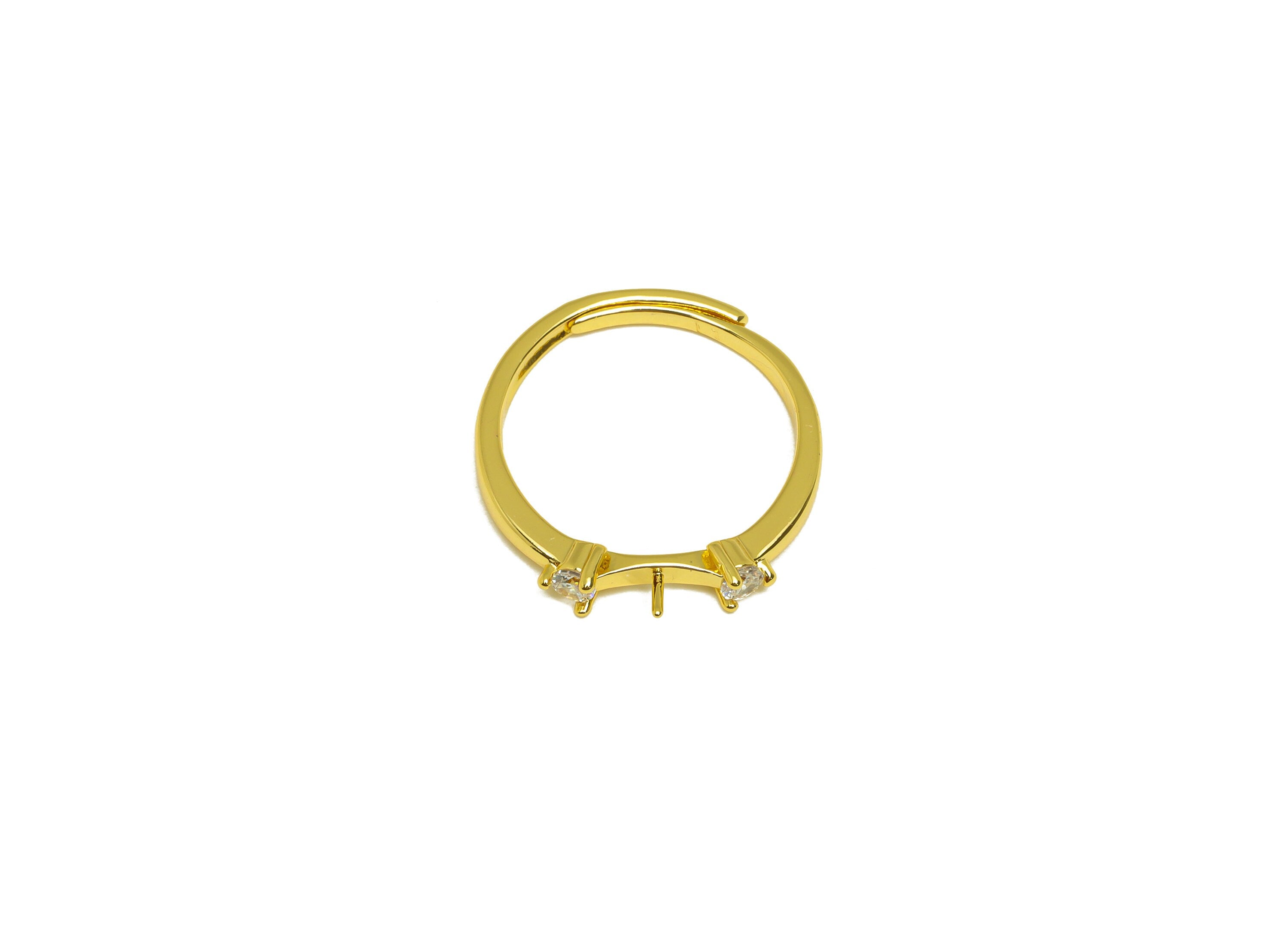 Brass Adjustable Ring - Brass CZ Ring - Brass Rings For Pearl - Brass Cubic Zircon Ring - 18K Real Gold Plating - 22.19x3.32x1.9mm - RGP7014 - DOMEDBAZAAR