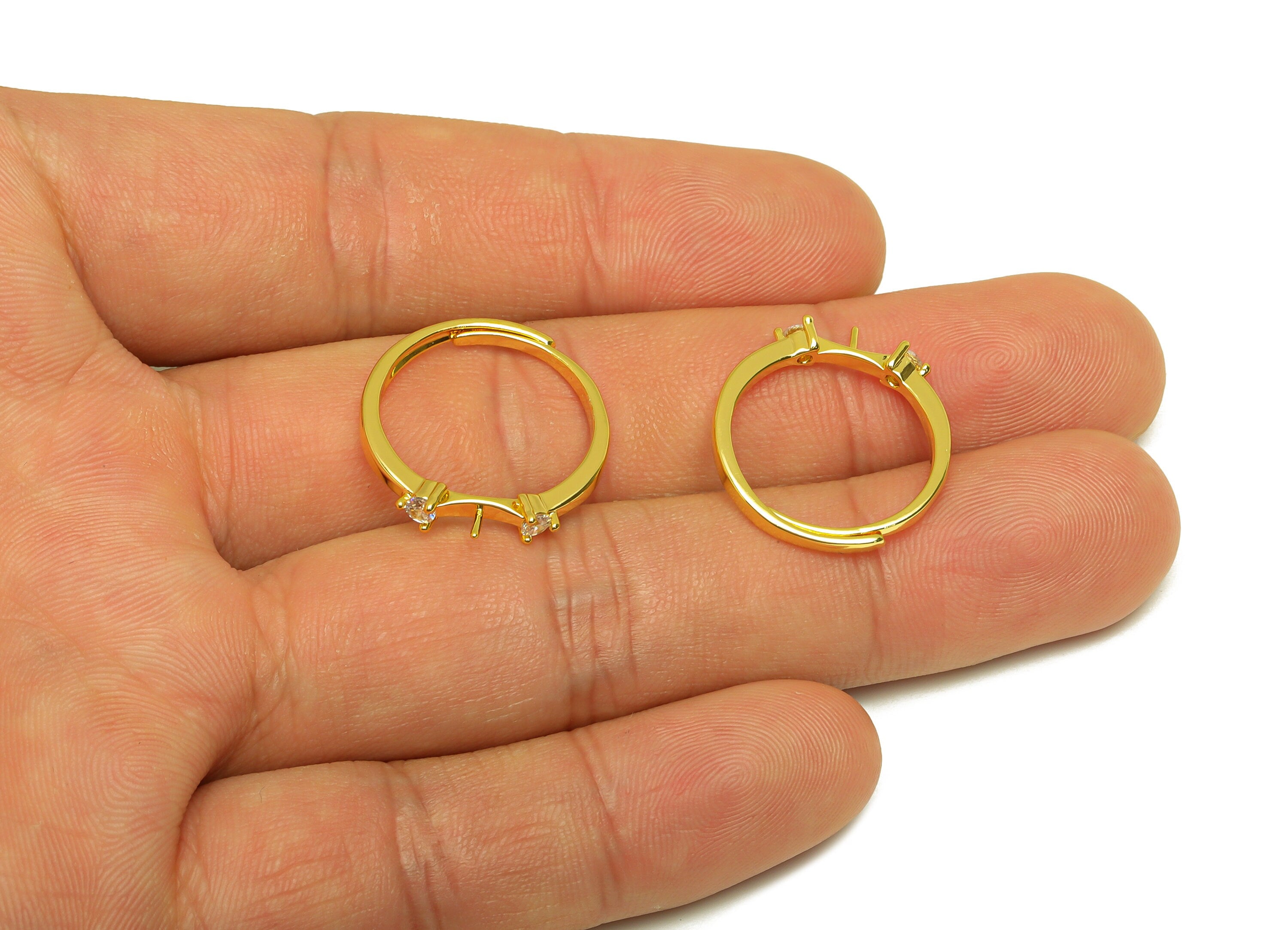 Brass Adjustable Ring - Brass CZ Ring - Brass Rings For Pearl - Brass Cubic Zircon Ring - 18K Real Gold Plating - 22.19x3.32x1.9mm - RGP7014 - DOMEDBAZAAR
