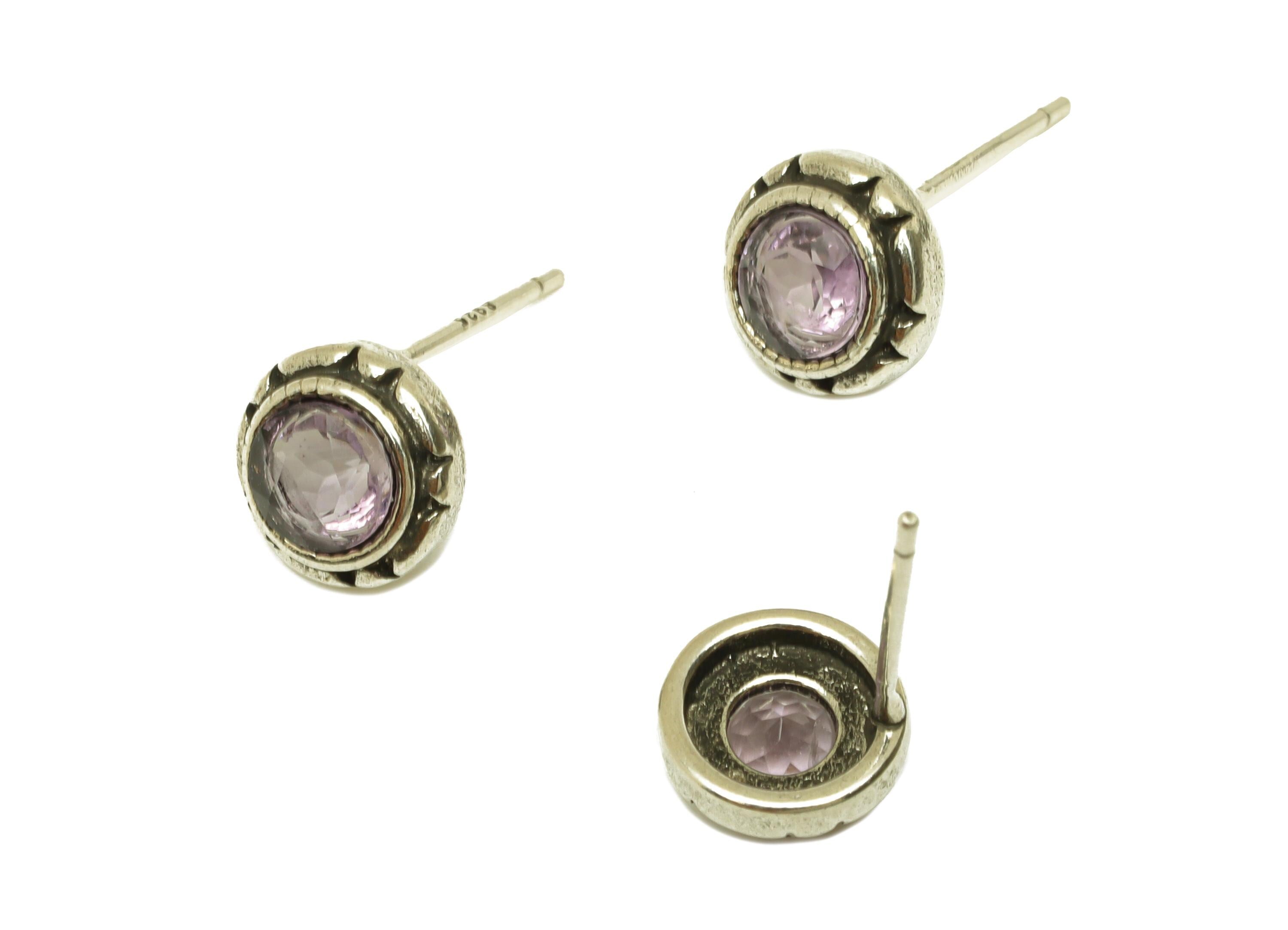 Brass Round Earring Stud - Brass 925 Silver Earring Post - Amethyst Earring Post - 925 Stud - Silver Tone Plating - 14.51x8x0.7mm - RGP7244 - DOMEDBAZAAR
