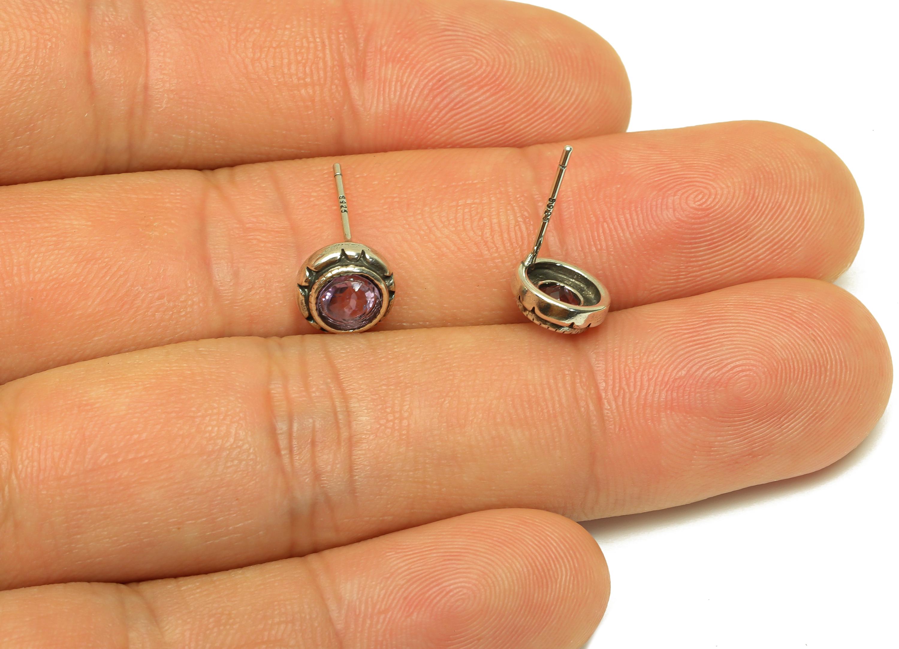 Brass Round Earring Stud - Brass 925 Silver Earring Post - Amethyst Earring Post - 925 Stud - Silver Tone Plating - 14.51x8x0.7mm - RGP7244 - DOMEDBAZAAR