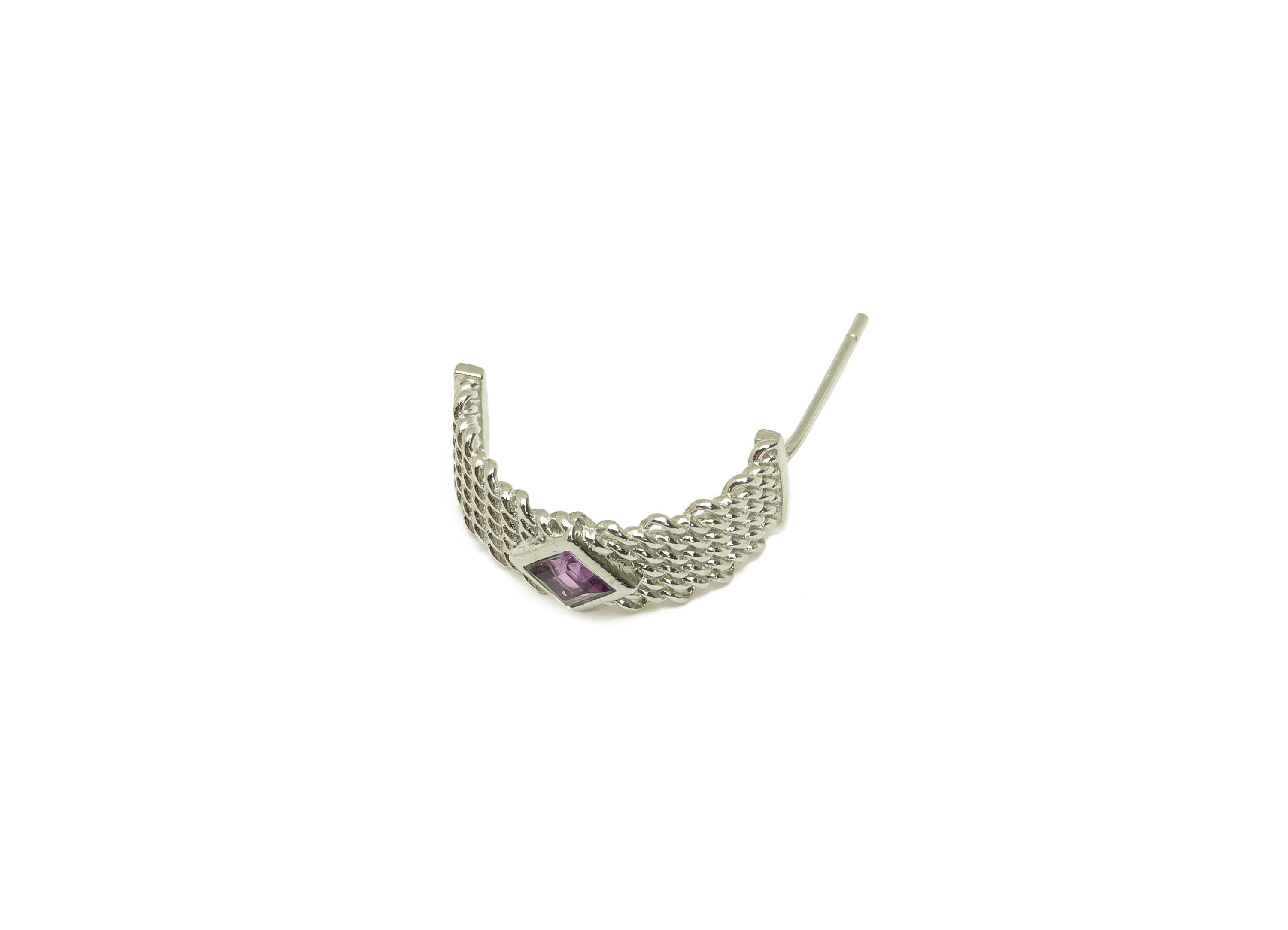 Brass Hoop Earring Stud - Brass Rings Earring Post - Brass Weave Wire Amethyst Earring Post - Silver Tone Plating - 16.34x6x0.7mm - RGP7252 - DOMEDBAZAAR