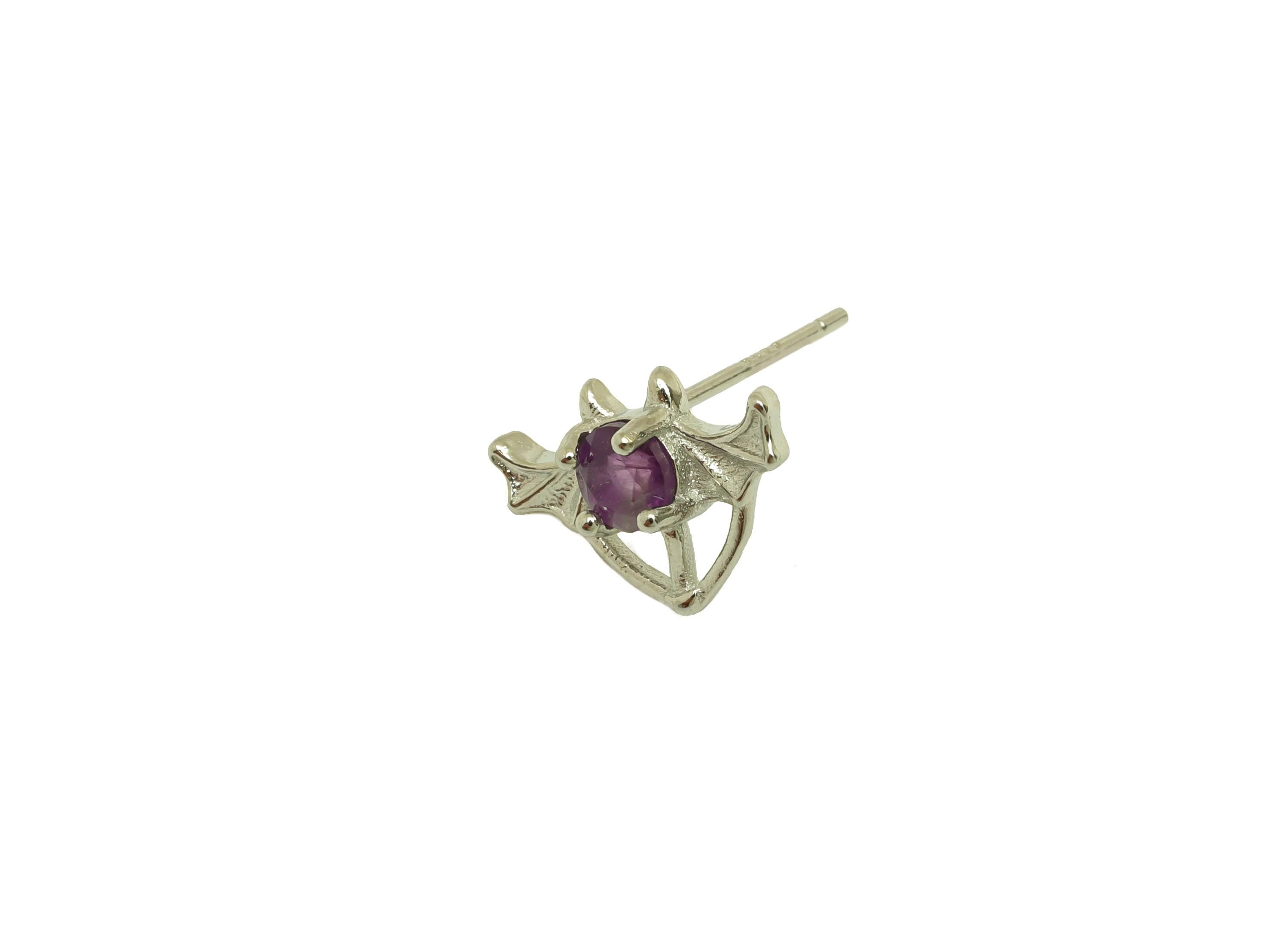Brass Bat Earring Stud - Brass Bat Earring Post - Animal Amethyst Earring Post - 925 Silver Stud - Silver Tone Plating - 14x12x1mm - RGP7256 - DOMEDBAZAAR