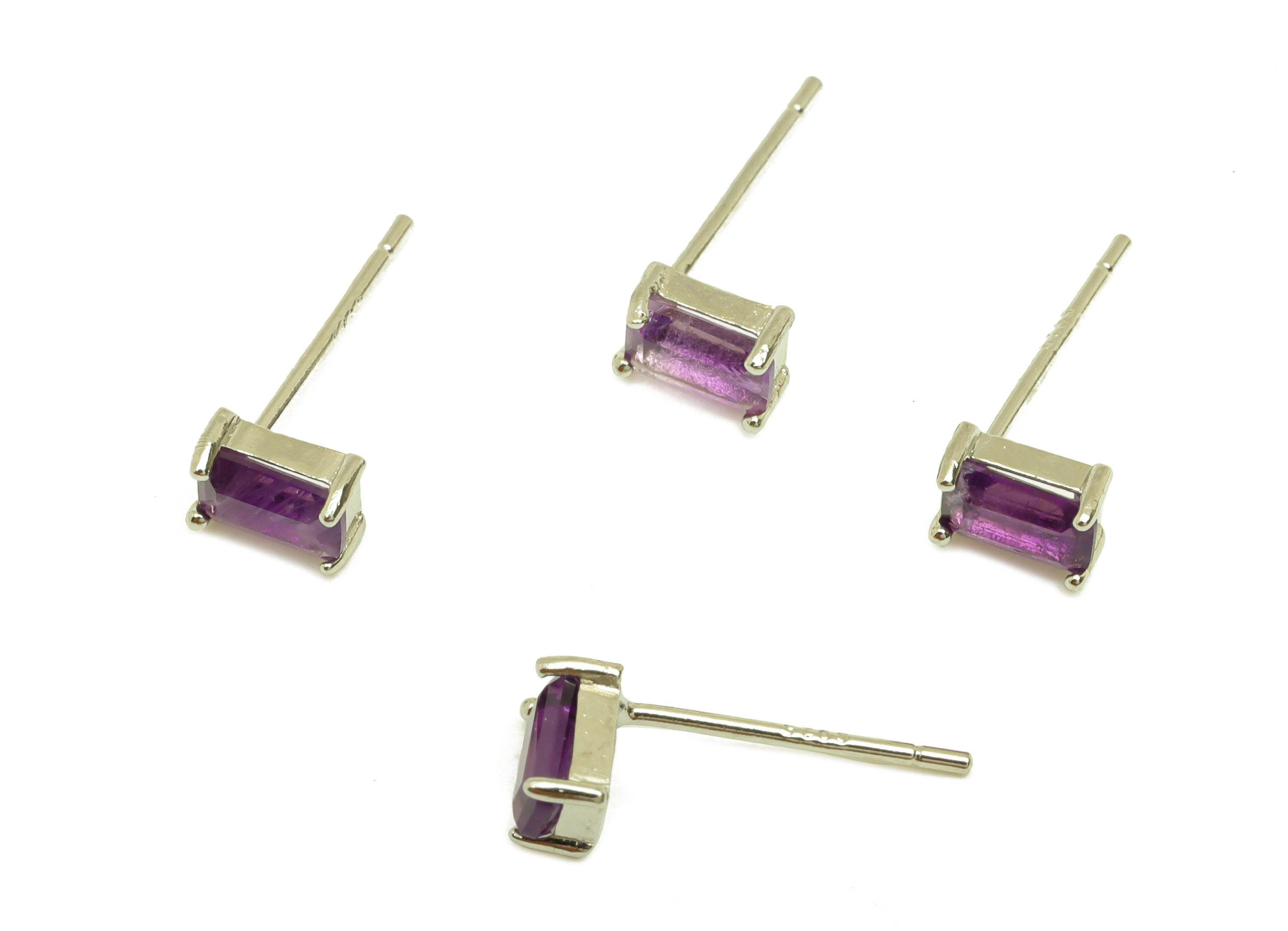 Brass Rectangle Earring Stud - Geometry Earring Post - Amethyst Earring Post - 925 Silver Stud - Silver Tone Plating - 13x3x0.71mm - RGP7242 - DOMEDBAZAAR