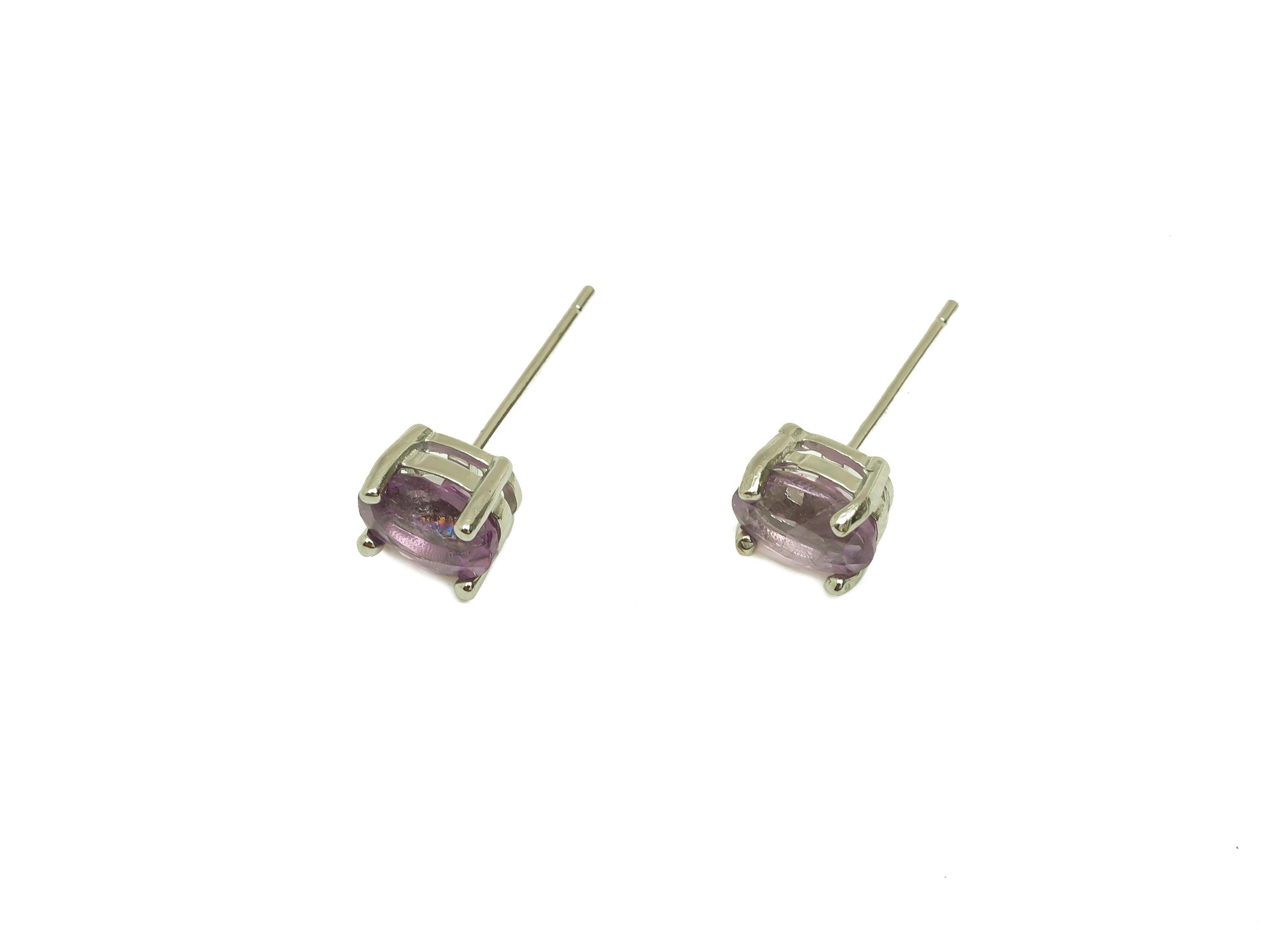 Brass Oval Earring Stud - Brass Geometry Earring Post - Amethyst Earring Post - Brass Stud - Silver Tone Plating - 17.06x5x0.69mm - RGP7253 - DOMEDBAZAAR