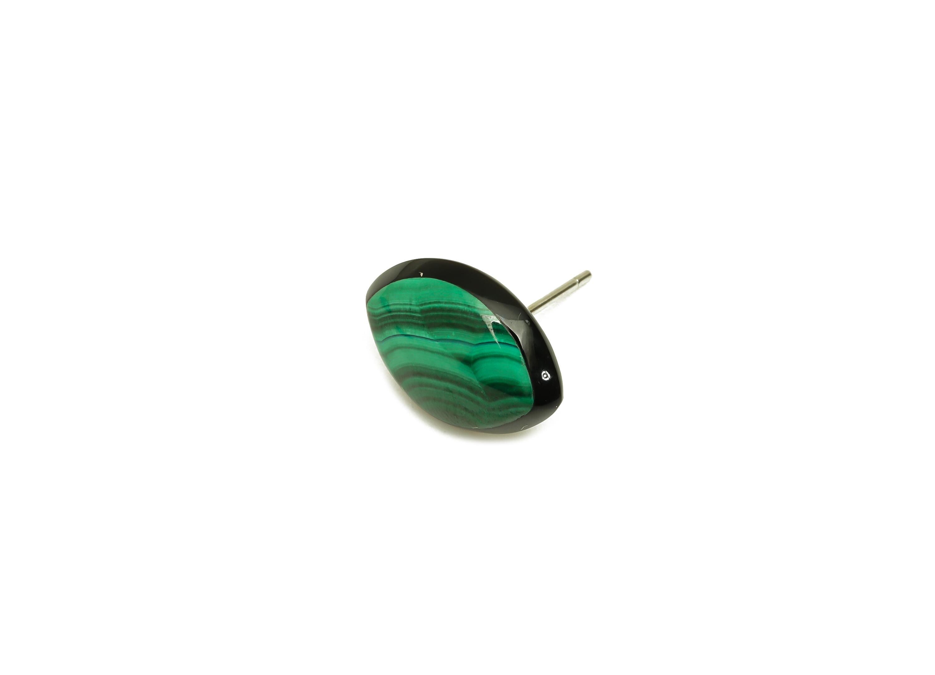 Brass Malachite Earring Stud - Brass Green Marquise Earring Post - 925 Silver Earring Post - Silver Tone Plating -14x14x0.68mm - RGP7262 - DOMEDBAZAAR
