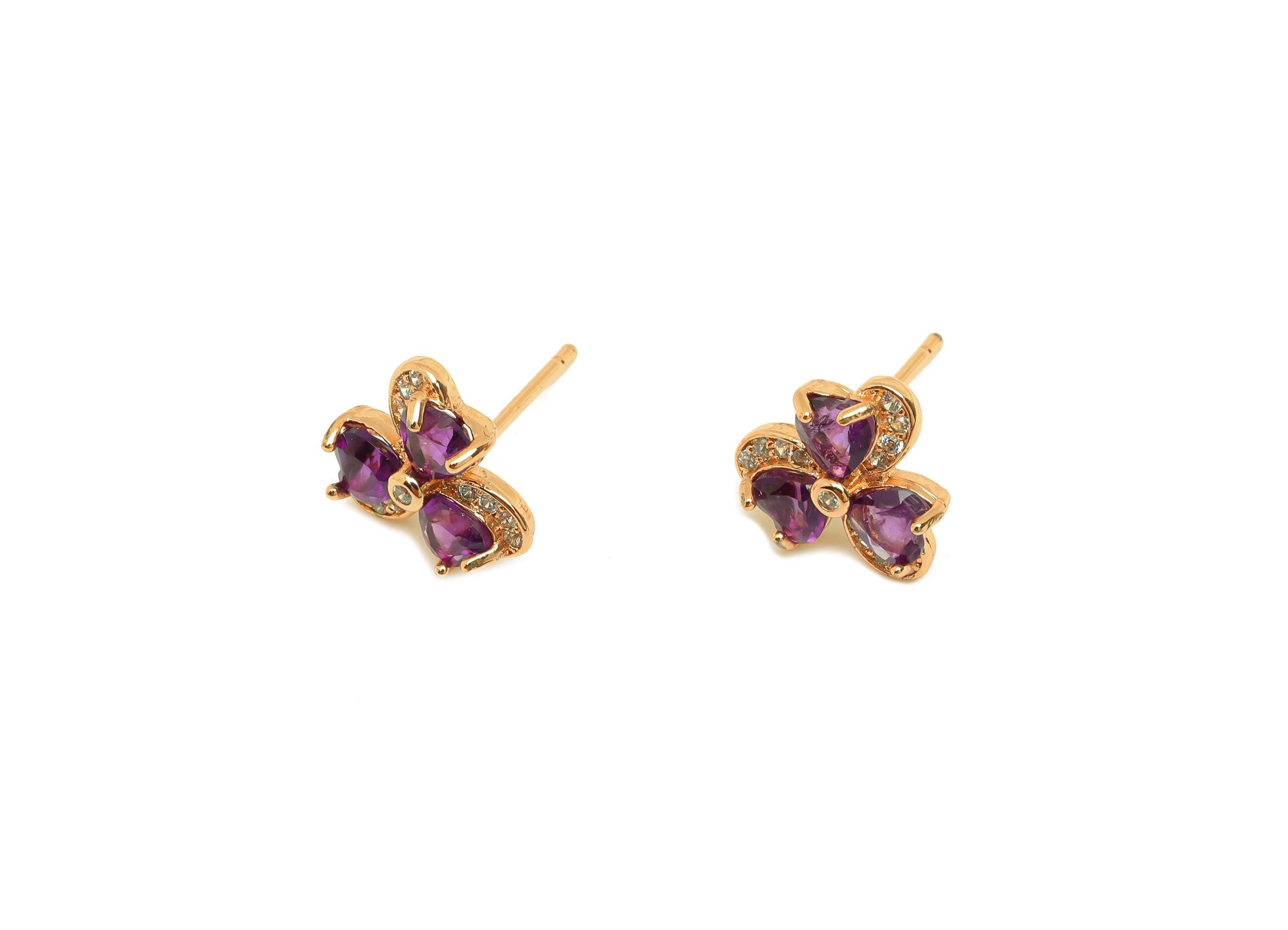 Brass Heart Earring Stud - Brass Amethyst Earring Post - Brass Gold Rose Earring Post - 18K Real Rose Gold Plating - 15x10x1mm - RGP7240 - DOMEDBAZAAR