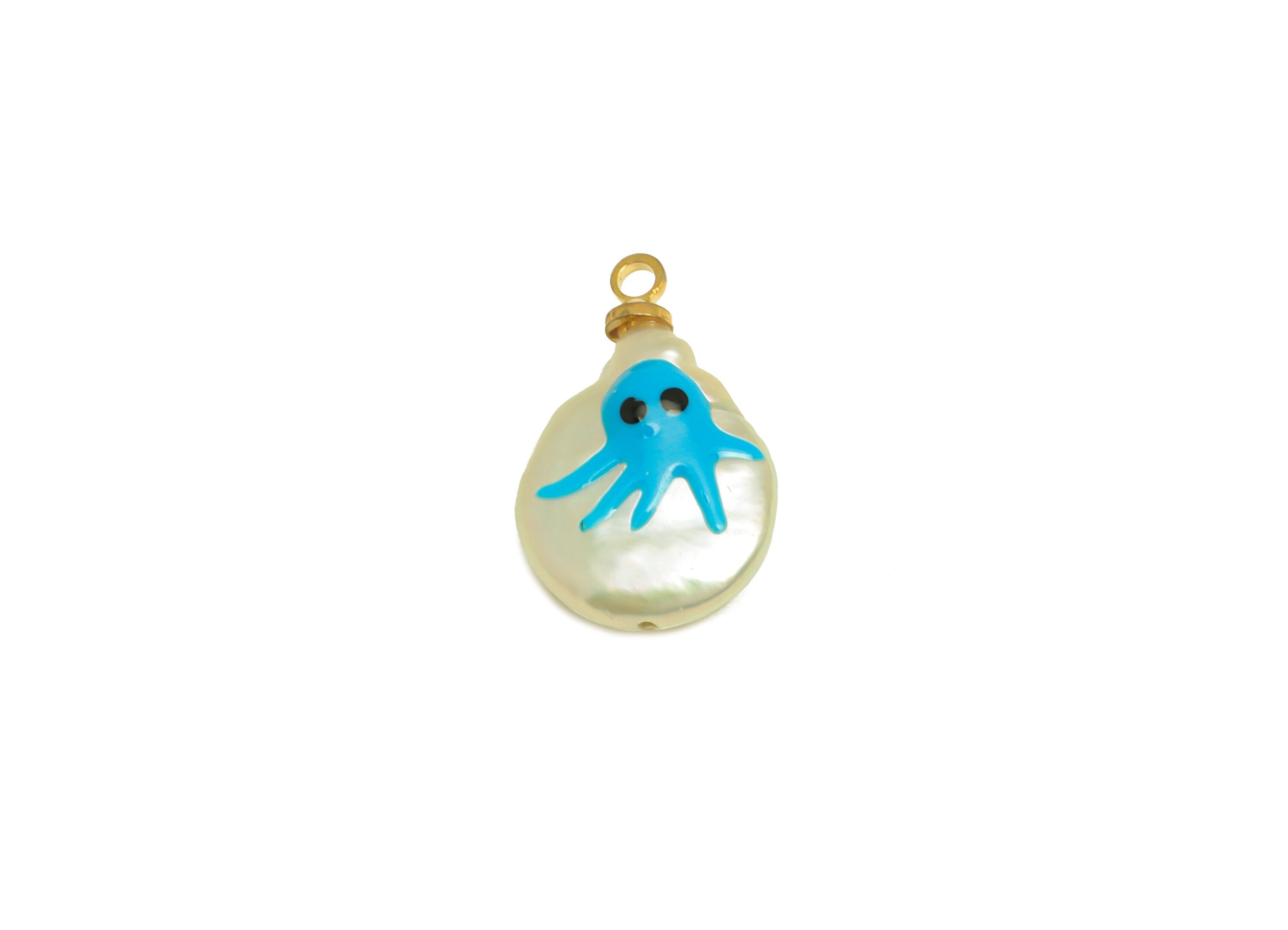 Natural Pearl Charm - Jellyfish Painted Earring Charm - Marine Pearl With Loop Charm - Pearl Pendant - DIY Making - 15x11.67x4.7mm - RGP7048 - DOMEDBAZAAR