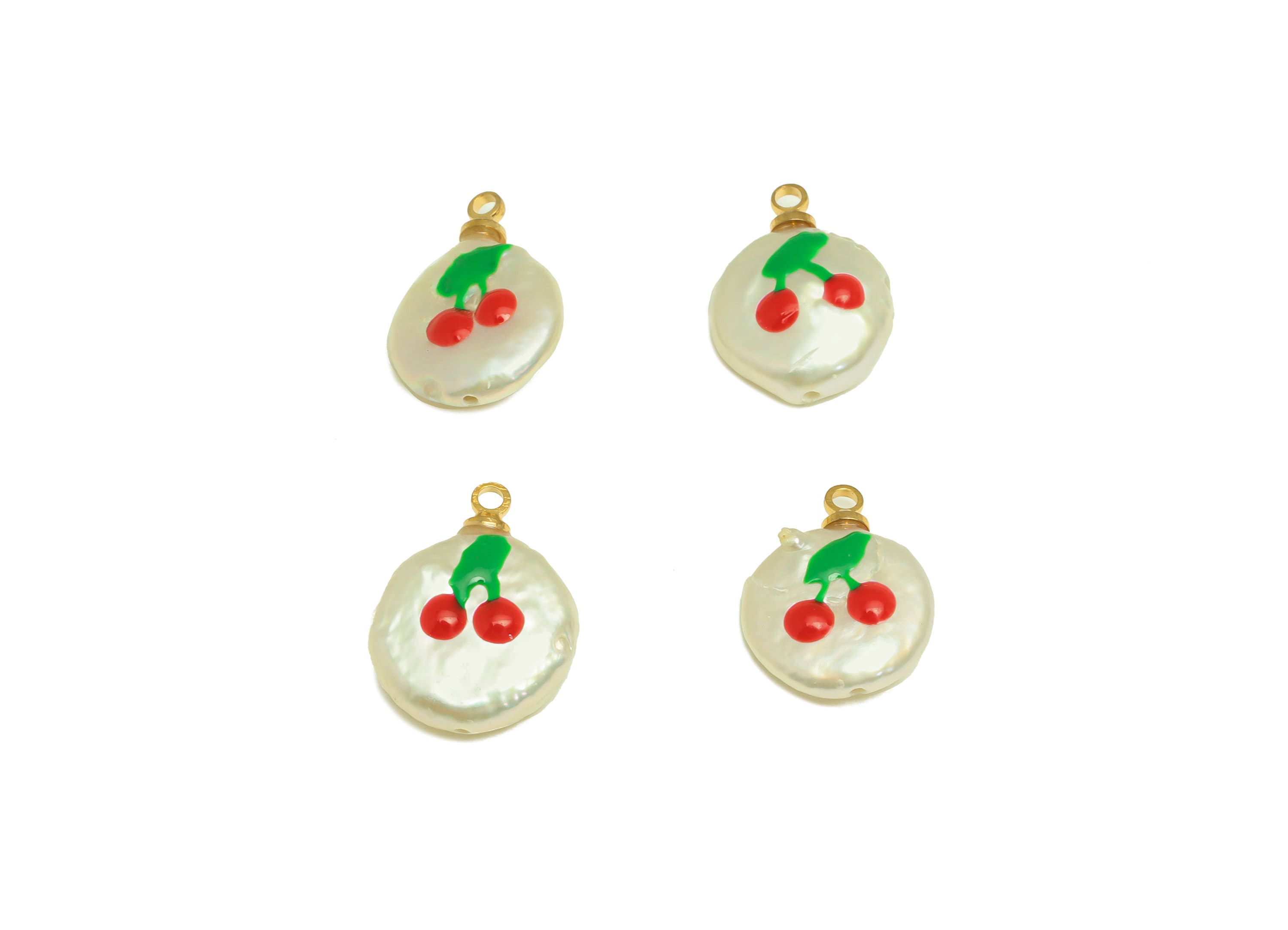 Natural Pearl Charm - Cherry Painted Earring Charm - Fruit Pearl With Loop Charm - Pearl Pendant - DIY Making - 16x14.03x4.44mm - RGP7050 - DOMEDBAZAAR