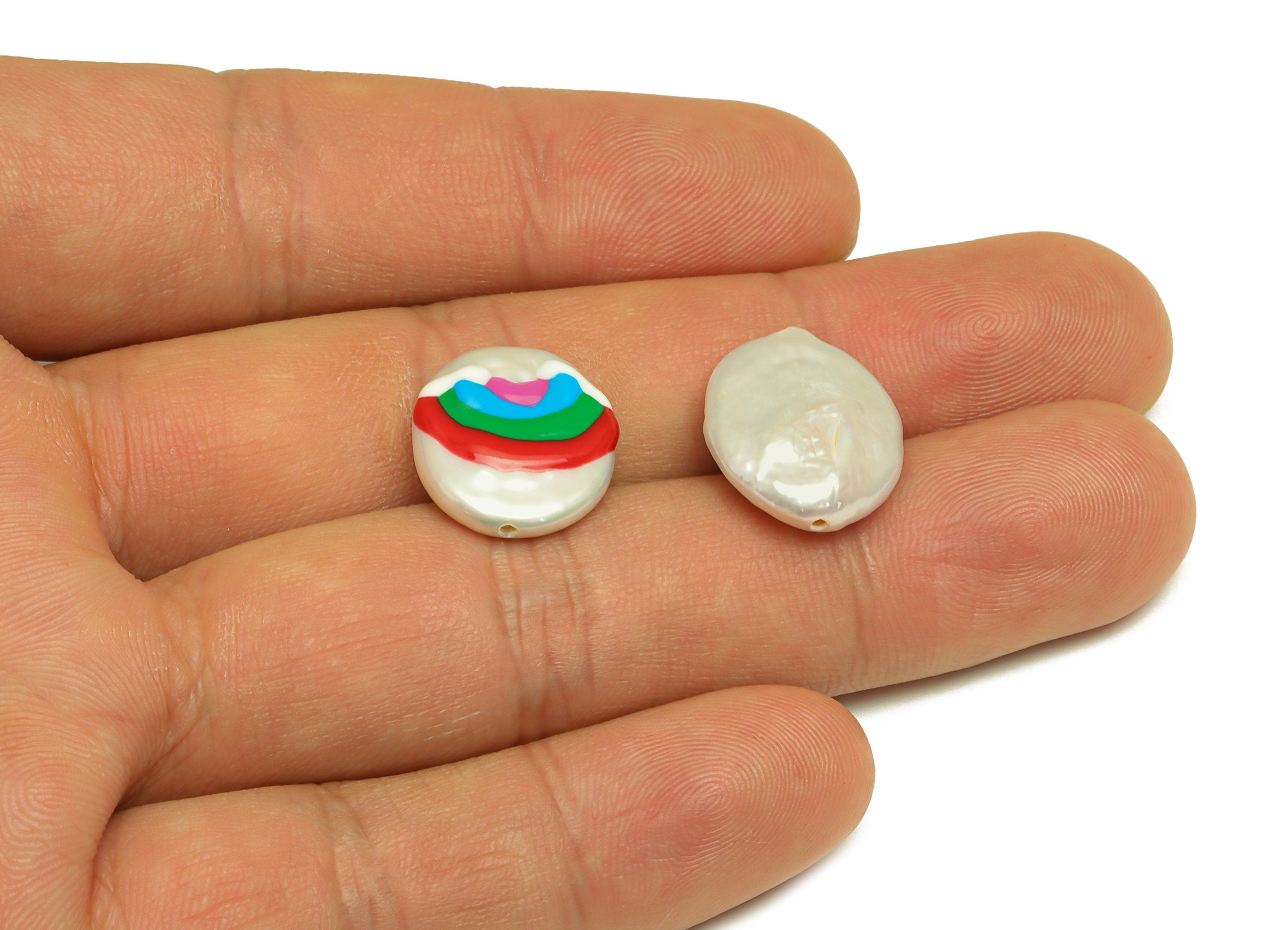 Natural Pearl Beaded - Rainbow Painted Earring Charm - Rainbow Pearl With Loop Charm - Pearl Pendant - DIY Making - 15.51x10x5mm - RGP7049 - DOMEDBAZAAR