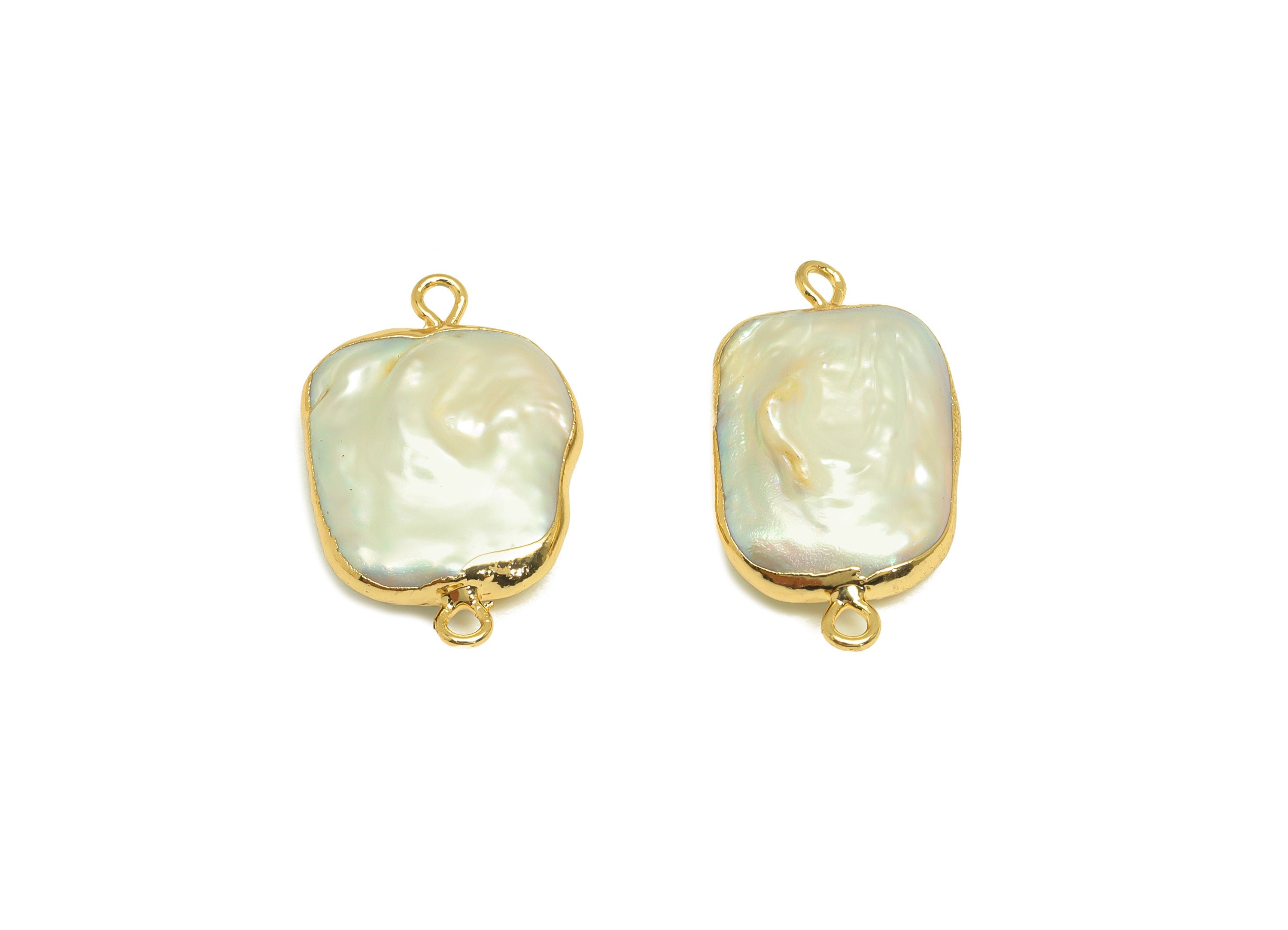 Natural Pearl Connector - White Pearl Earring Charm - Geometry Pearl Connector - DIY Making - Gold Plated - 25.8x14x5mm - RGP7053 - DOMEDBAZAAR