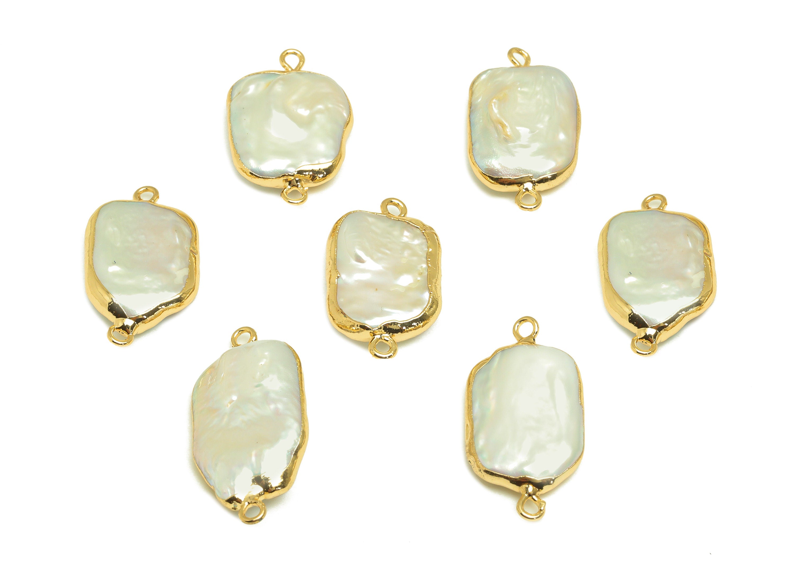 Natural Pearl Connector - White Pearl Earring Charm - Geometry Pearl Connector - DIY Making - Gold Plated - 25.8x14x5mm - RGP7053 - DOMEDBAZAAR