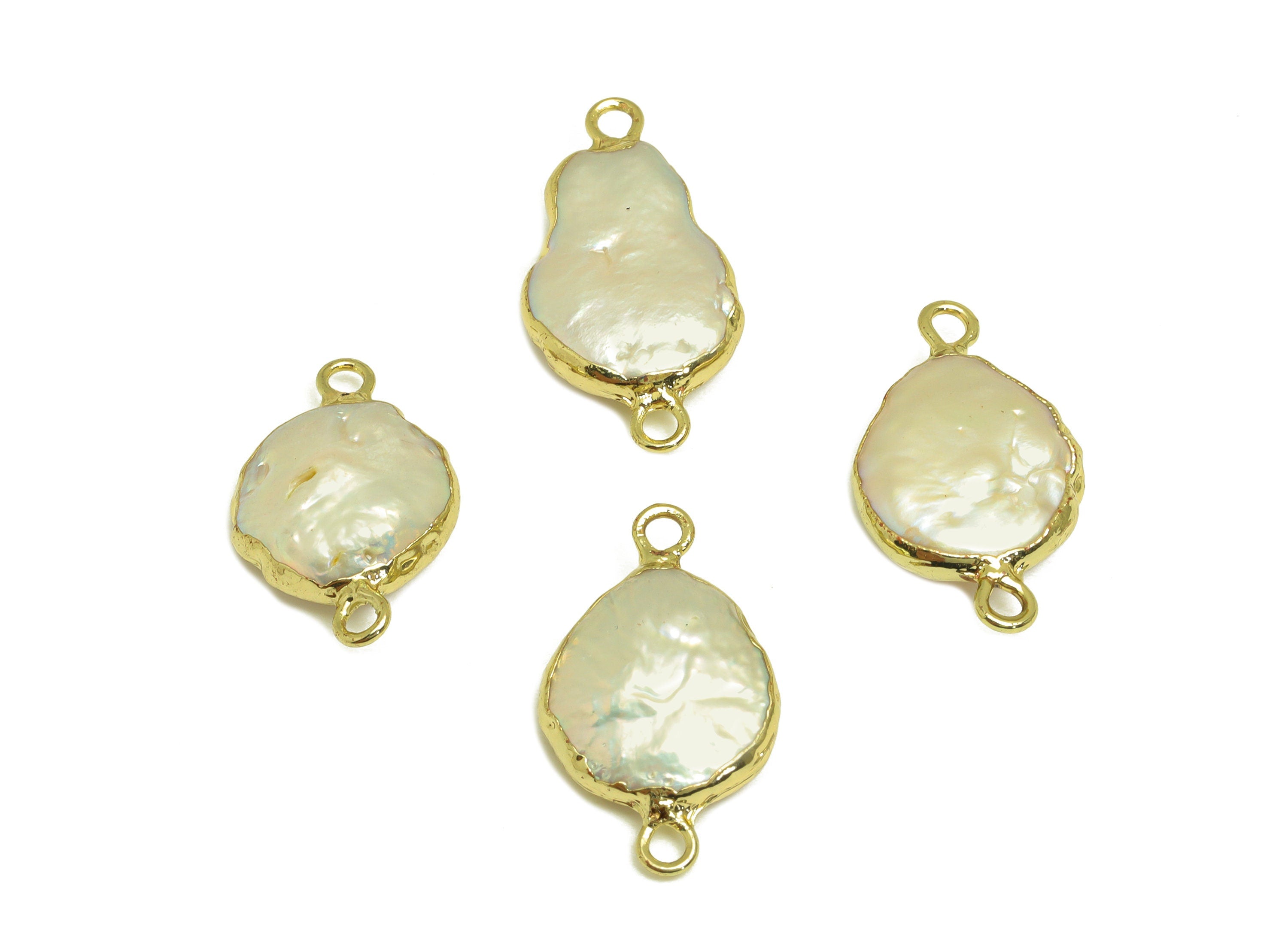 Natural Pearl Connector - White Pearl Earring Charm - Teardrop Pearl Connector - DIY Making - Gold Plated - 24.6x13x6mm - RGP7055 - DOMEDBAZAAR
