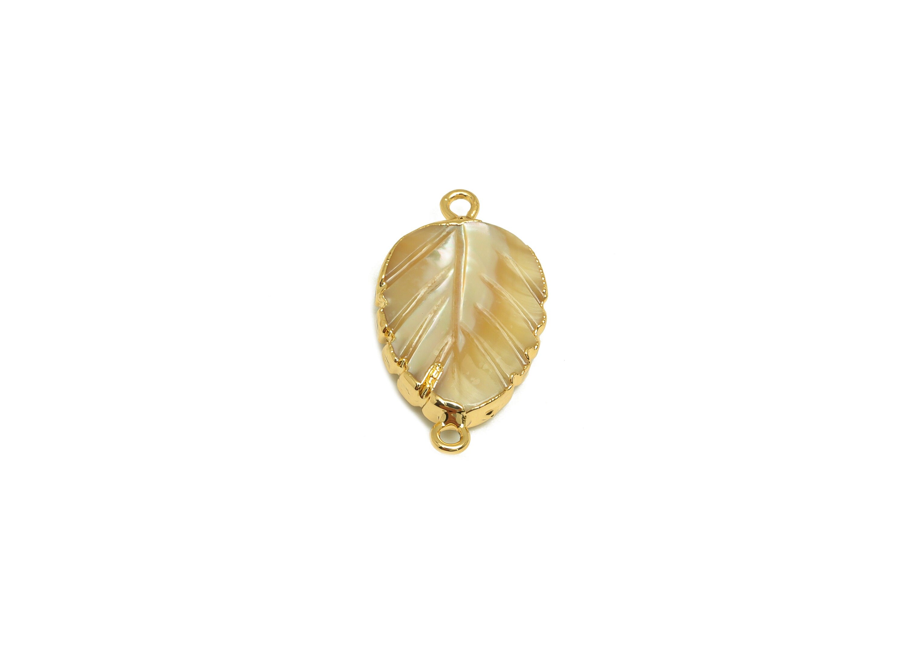 Natural Pearl Connector - Mother Of Pearl Earring Charm - Leaf Pearl Connector - DIY Making - Gold Plated - 27x15x5mm - RGP7051 - DOMEDBAZAAR