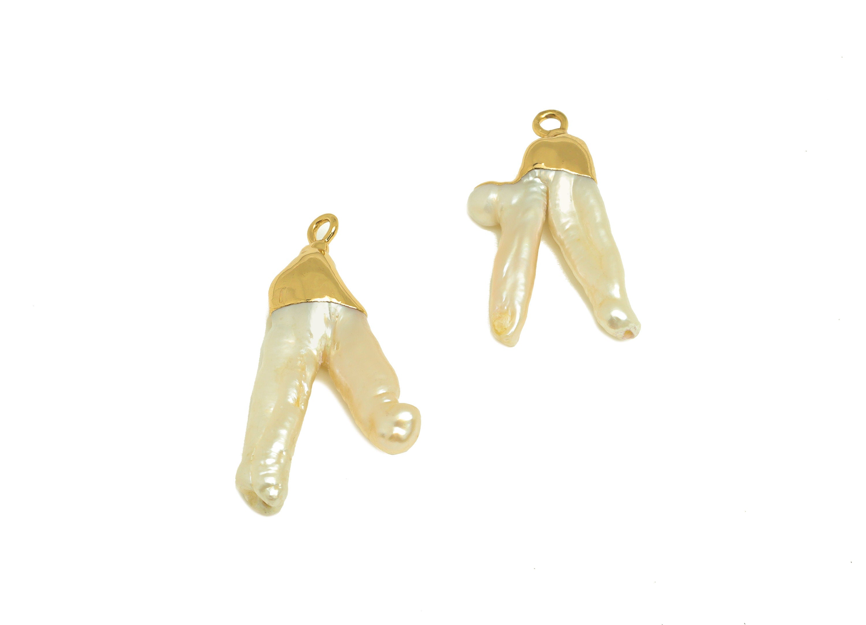 Natural Pearl Charm - Stick Earring Charm - irregular Pearl Charm - DIY Making - Gold Plating - 28.37x15.55x3.92mm - RGP7056 - DOMEDBAZAAR