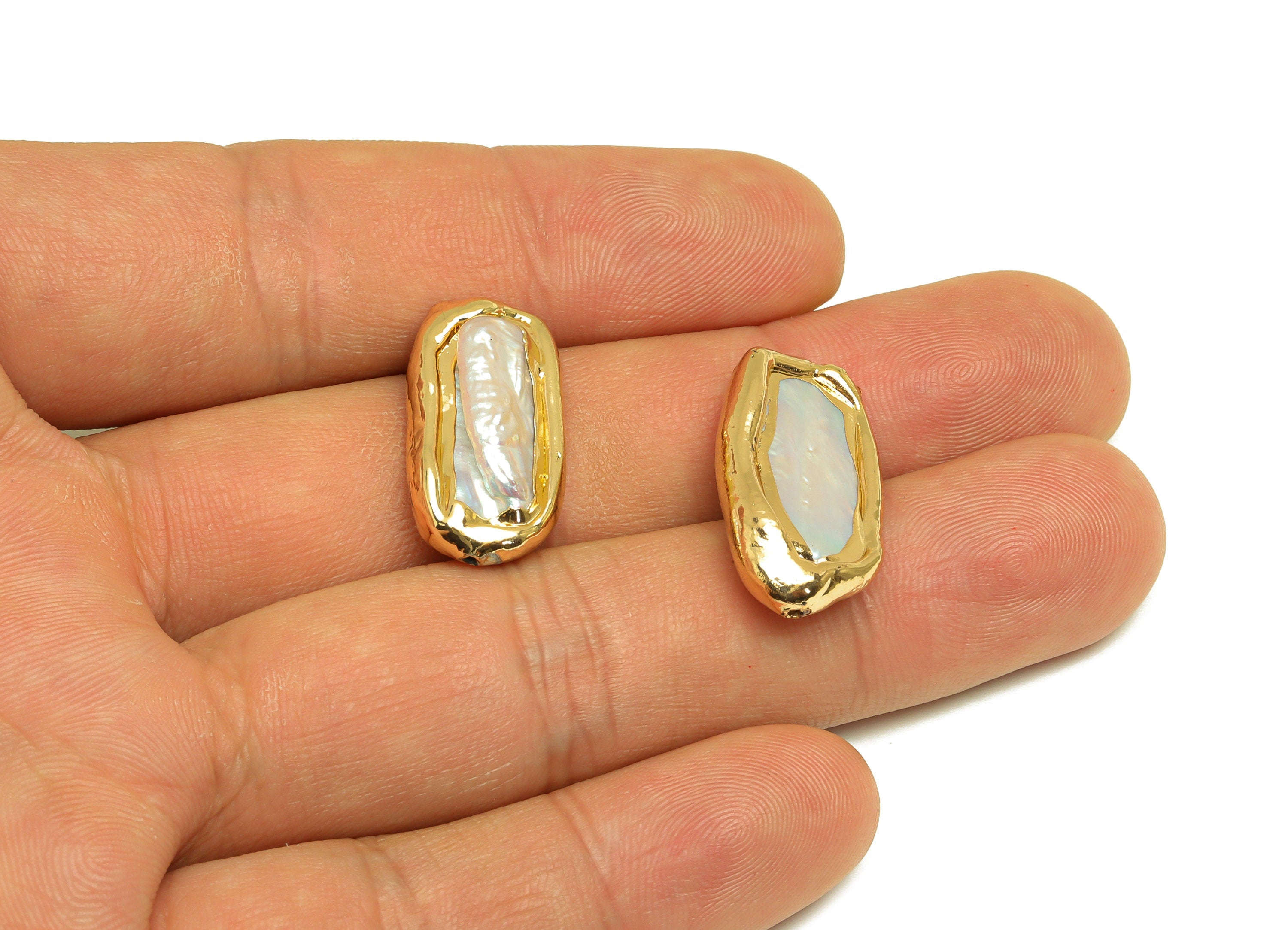 Natural Pearl Beaded - Irregular Pearl Earring Charm - Gold Plated Charm - Bracelet DIY Making - Pearl Gold Plated - 25.65x12x7mm - RGP7054 - DOMEDBAZAAR