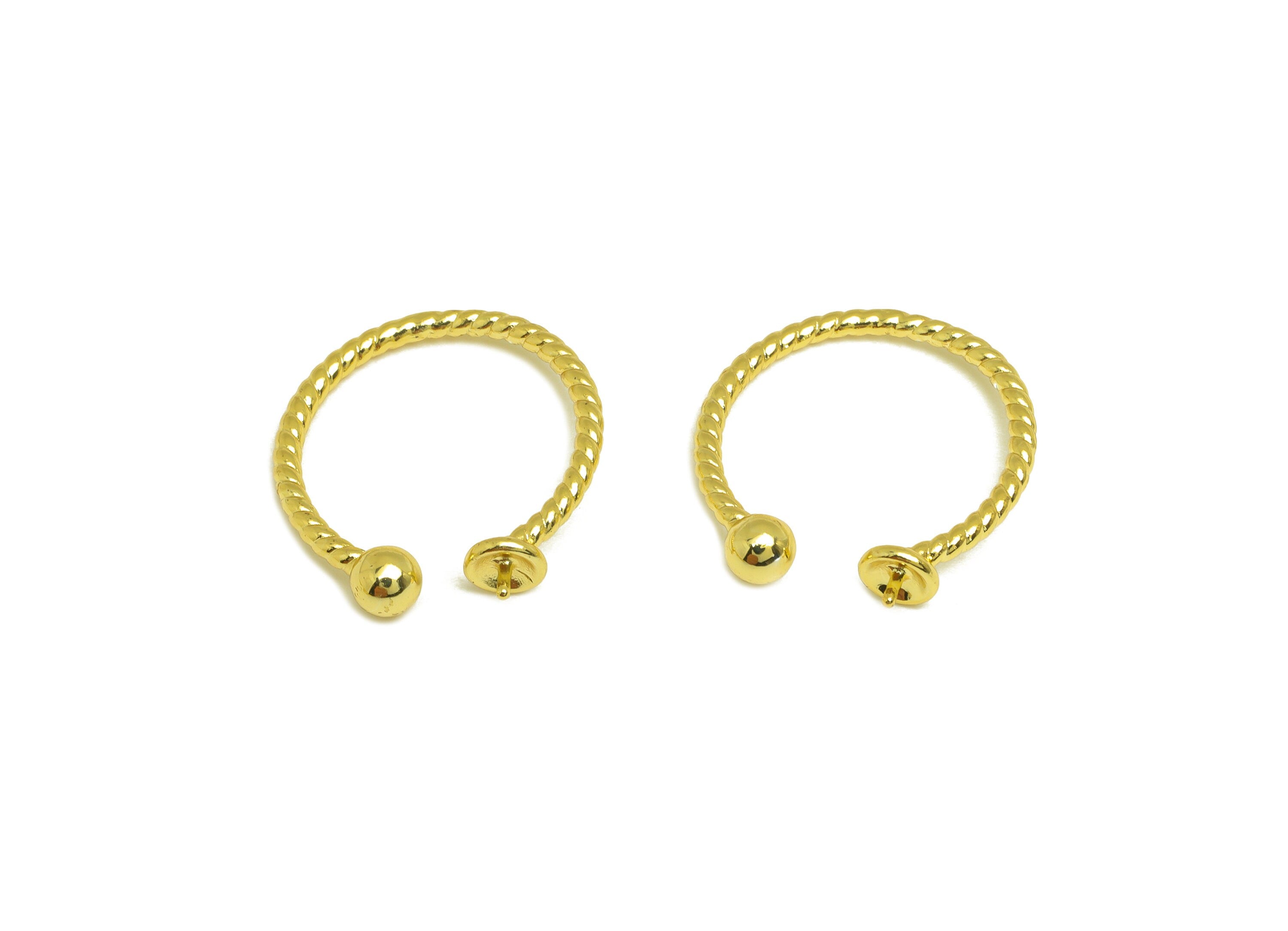 Brass Open Ring - Brass Textured Cable Ring - Brass Rings For Pearl - Bead Adjustable Ring - 18K Real Gold Plating - 19.93x4x1mm - RGP7029 - DOMEDBAZAAR