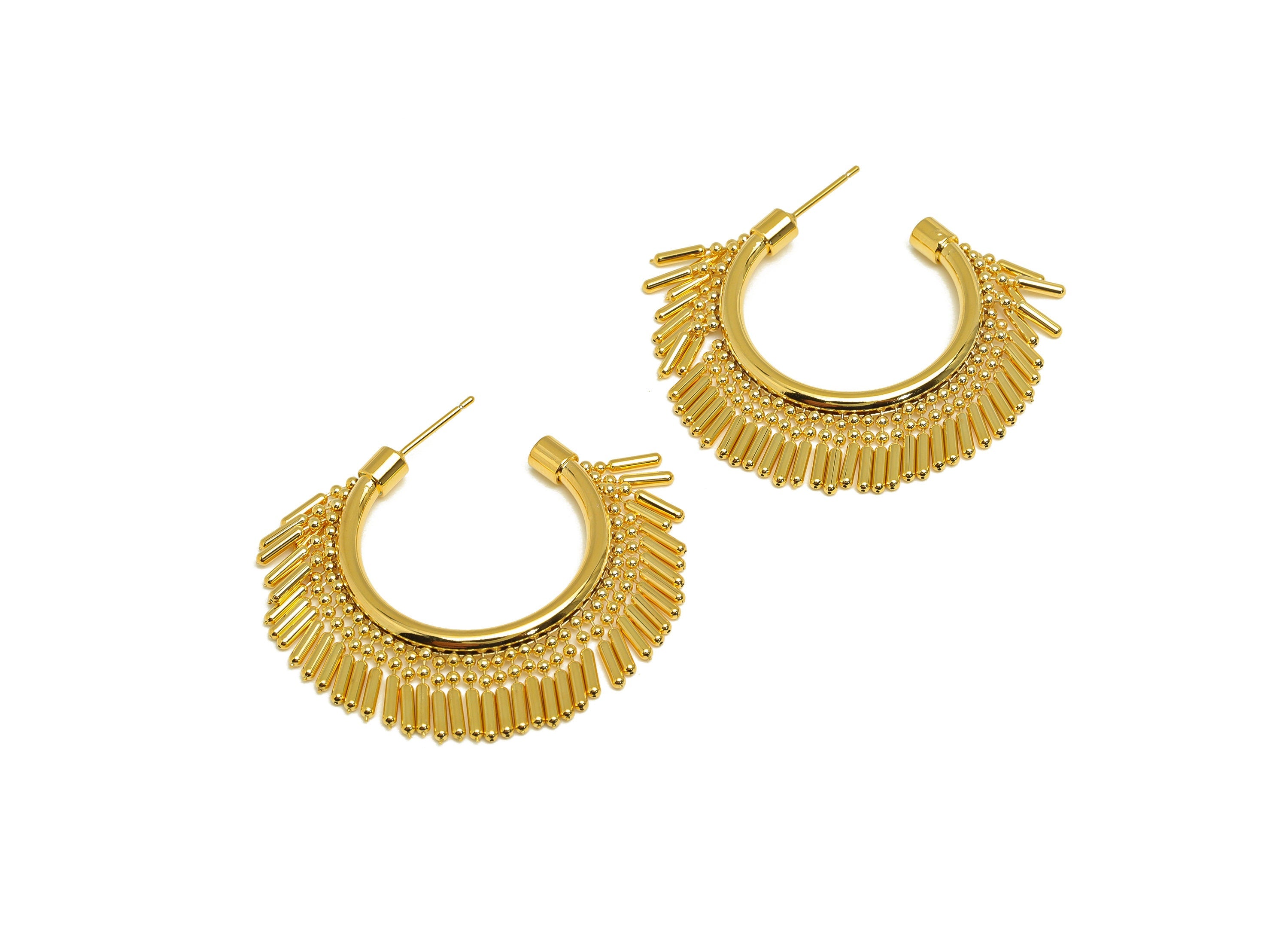 Brass Hoop Earring Stud - Brass Tassel Open Hoop Earring Post - Hoop Earring Post - 18K Real Gold Plating - 47.67x42.17x4.05mm - RGP7070 - DOMEDBAZAAR