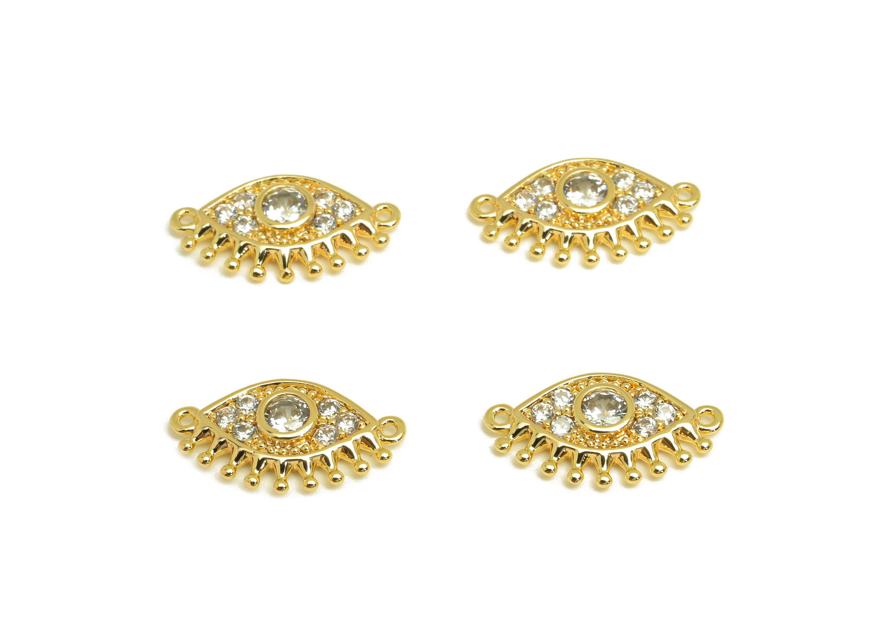 Brass CZ Eye Connector - Brass Eye Cubic Zircon Charm - Brass Eyelash Earring Charms - 18K Real Gold Plating - 14.91x8.25x2mm - RGP7059 - DOMEDBAZAAR