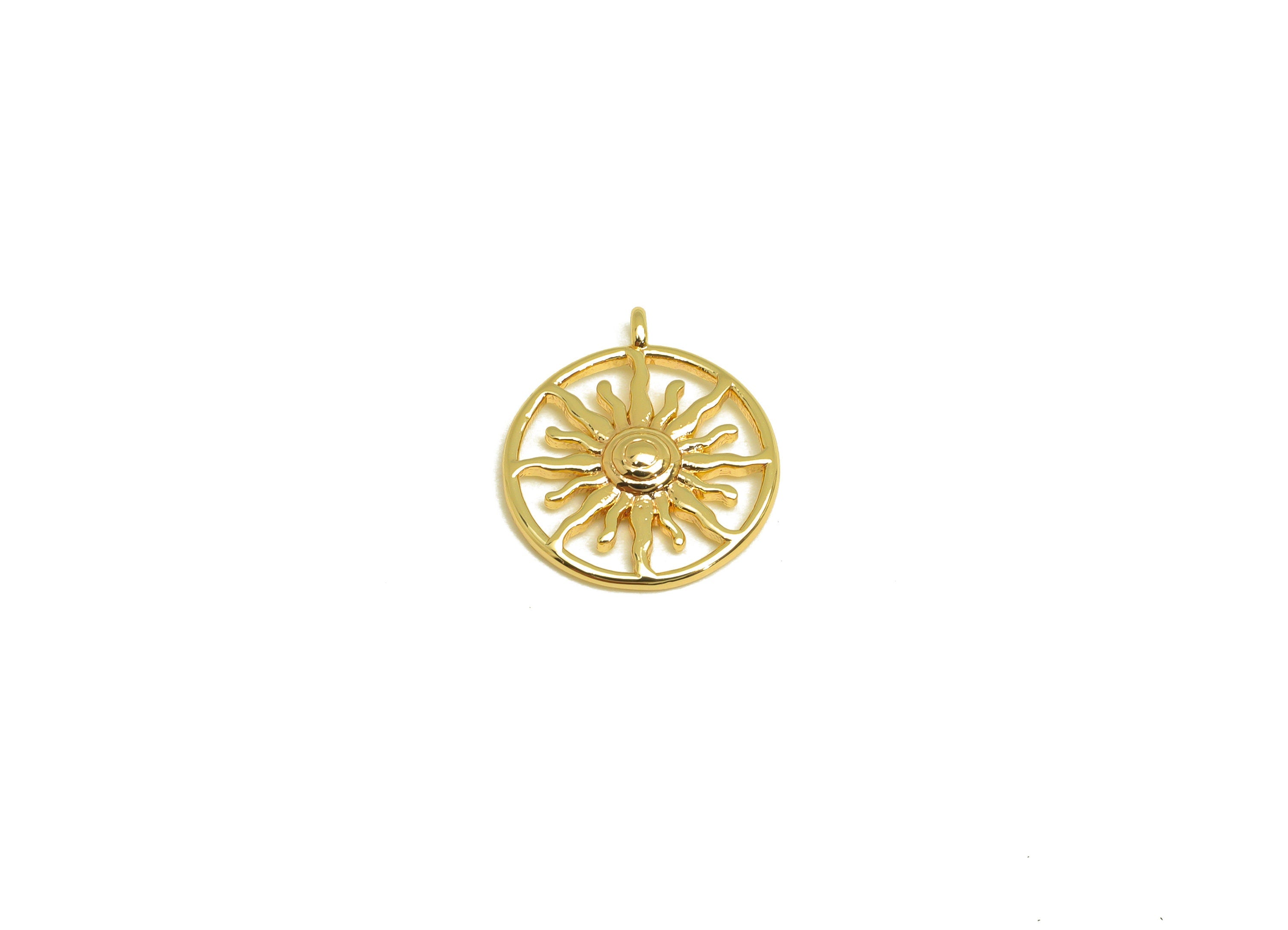 Brass Sun Earring Charm - Brass Sunshine Earring Charm - Brass Round Sun Earring Charm - 18K Real Gold Plating - 15.94x13.38x2mm - RGP7072 - DOMEDBAZAAR