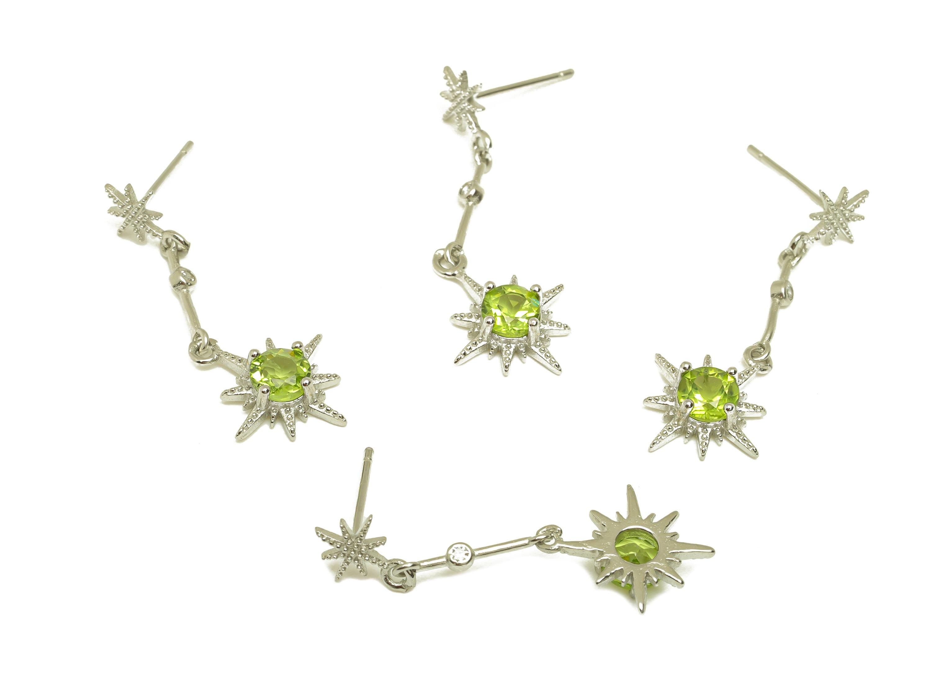 Brass Star Earring Stud - Olivine Earring Post - Peridot Cubic Zircon Earring Post - Brass Stud - Silver Tone Plating - 33x12x0.8mm -RGP7275 - DOMEDBAZAAR