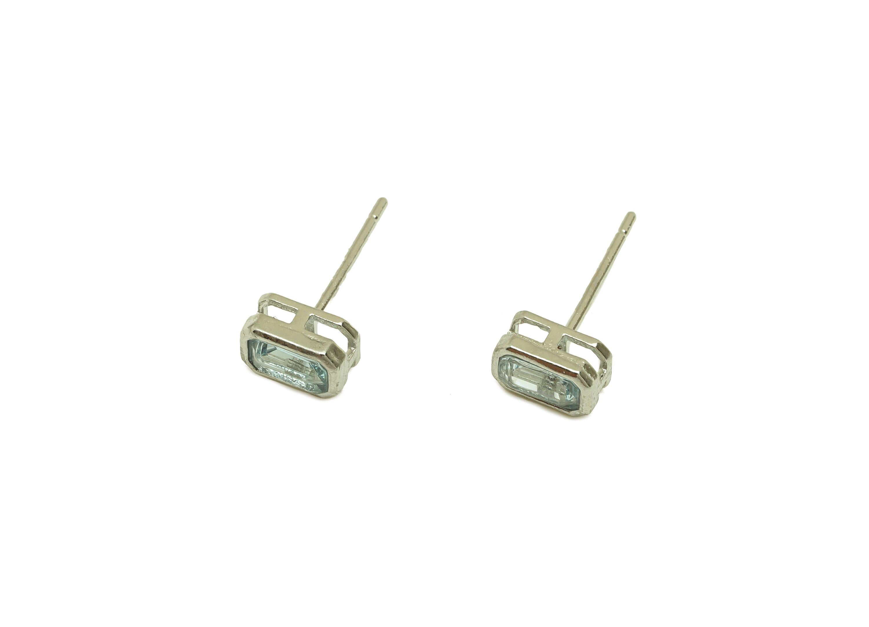 Brass Topaz Earring Stud - Brass Rectangle Earring Post - Geometry Earring Post - 925 Silver Stud - Silver Tone Plating - 14x4x1mm - RGP7273 - DOMEDBAZAAR