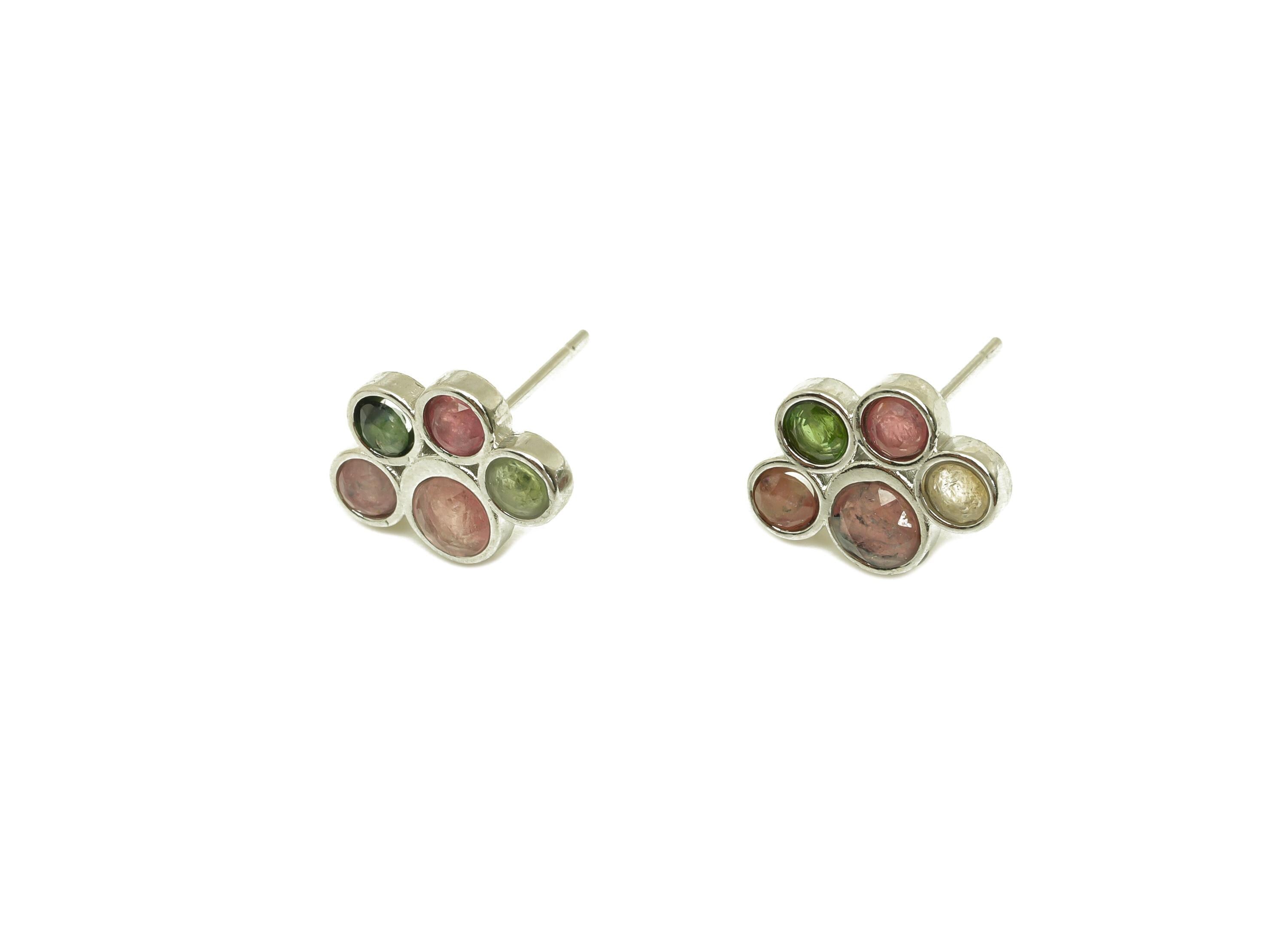 Brass Tourmaline Earring Stud - Brass Faceted Earring Post - Rainbow Earring Post - Brass Stud - Silver Tone Plating - 14x12x0.6mm - RGP7277 - DOMEDBAZAAR