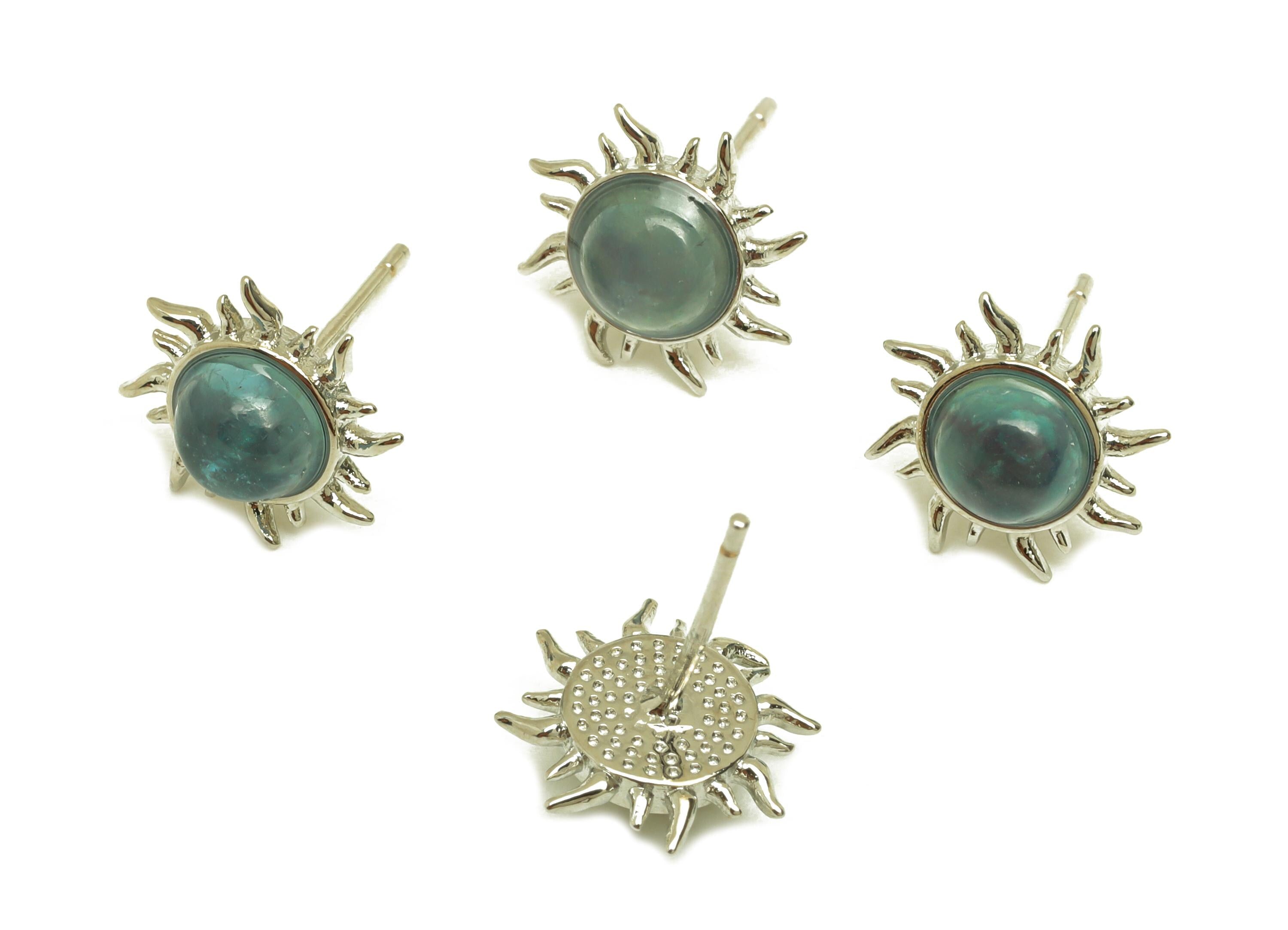 Brass Aquamarine Earring Stud - Brass Sunshine Earring Post - 925 Silver Earring Post - Silver Tone Plating - 14x10x0.69mm - RGP7285 - DOMEDBAZAAR