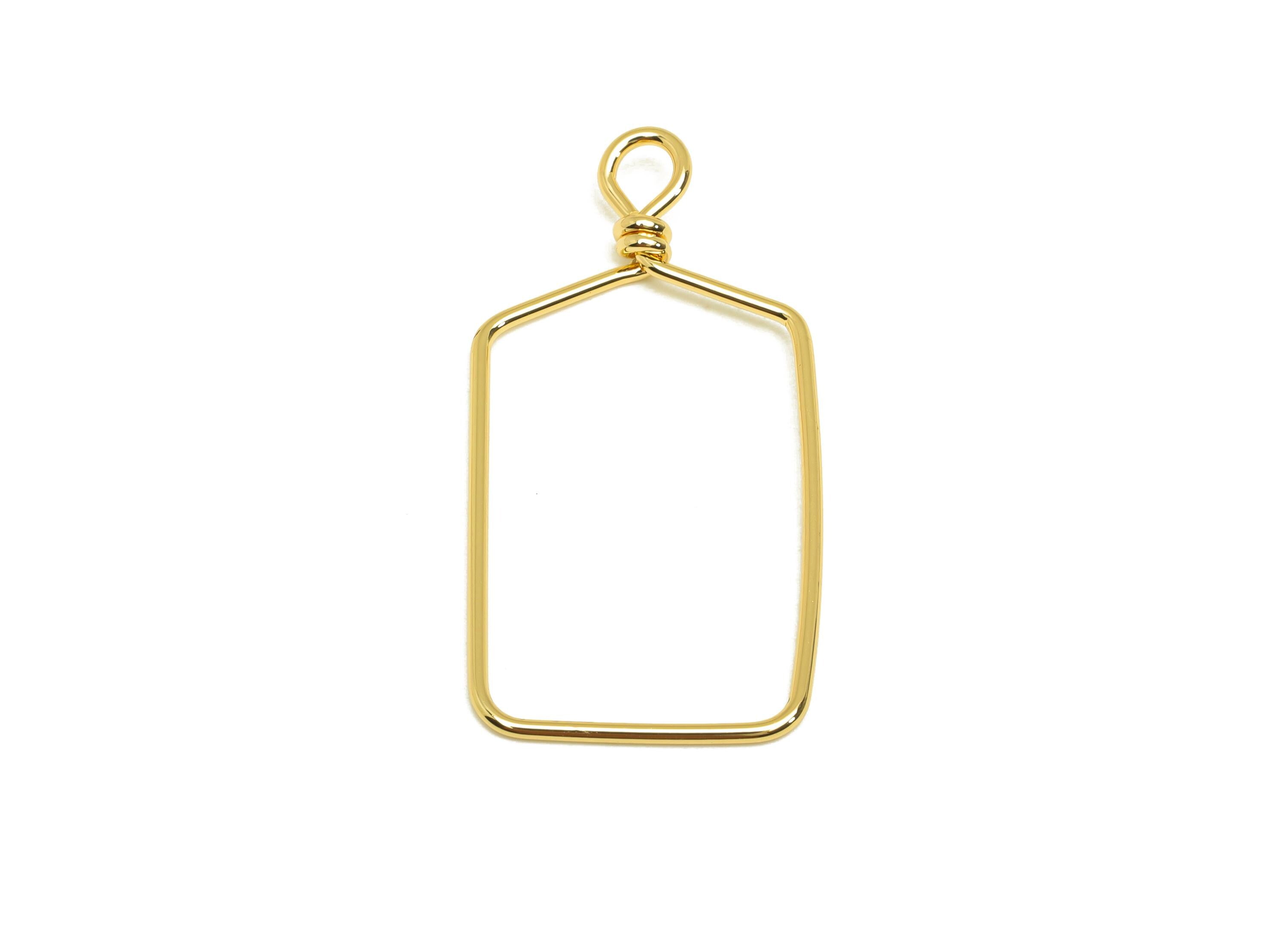 Brass Wire Rectangle Earring Charm - Bottle Wire Earring Charm - Geometry Wire Earring Pendant - 18K Real Gold Plated - 40x19x0.8mm -RGP7301 - DOMEDBAZAAR
