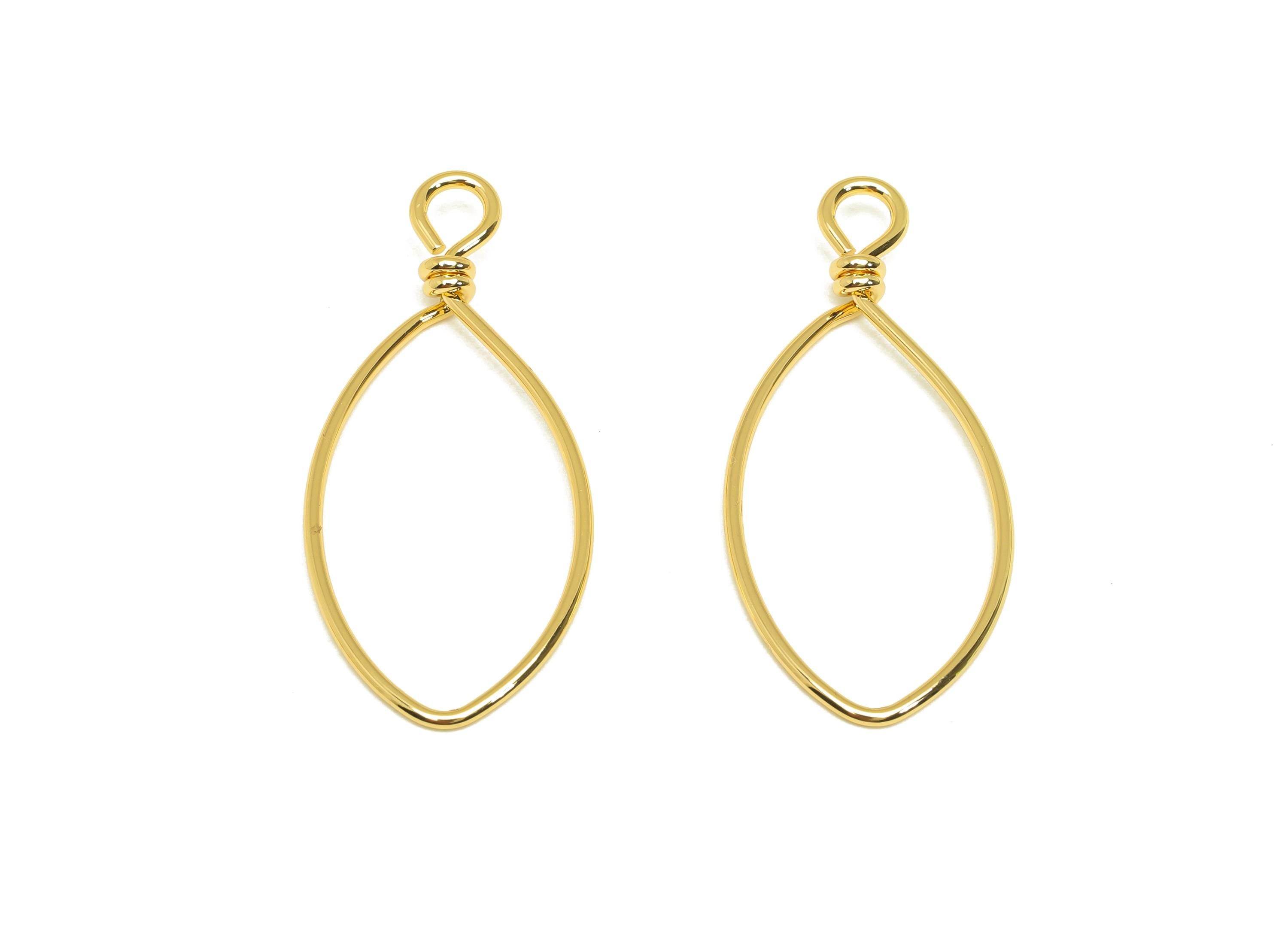 Brass Wire Marquise Earring Charm - Brass Wire Earring Charm - Geometry Wire Earring Pendant - 18K Real Gold Plated - 39x17x0.88mm - RGP7301 - DOMEDBAZAAR