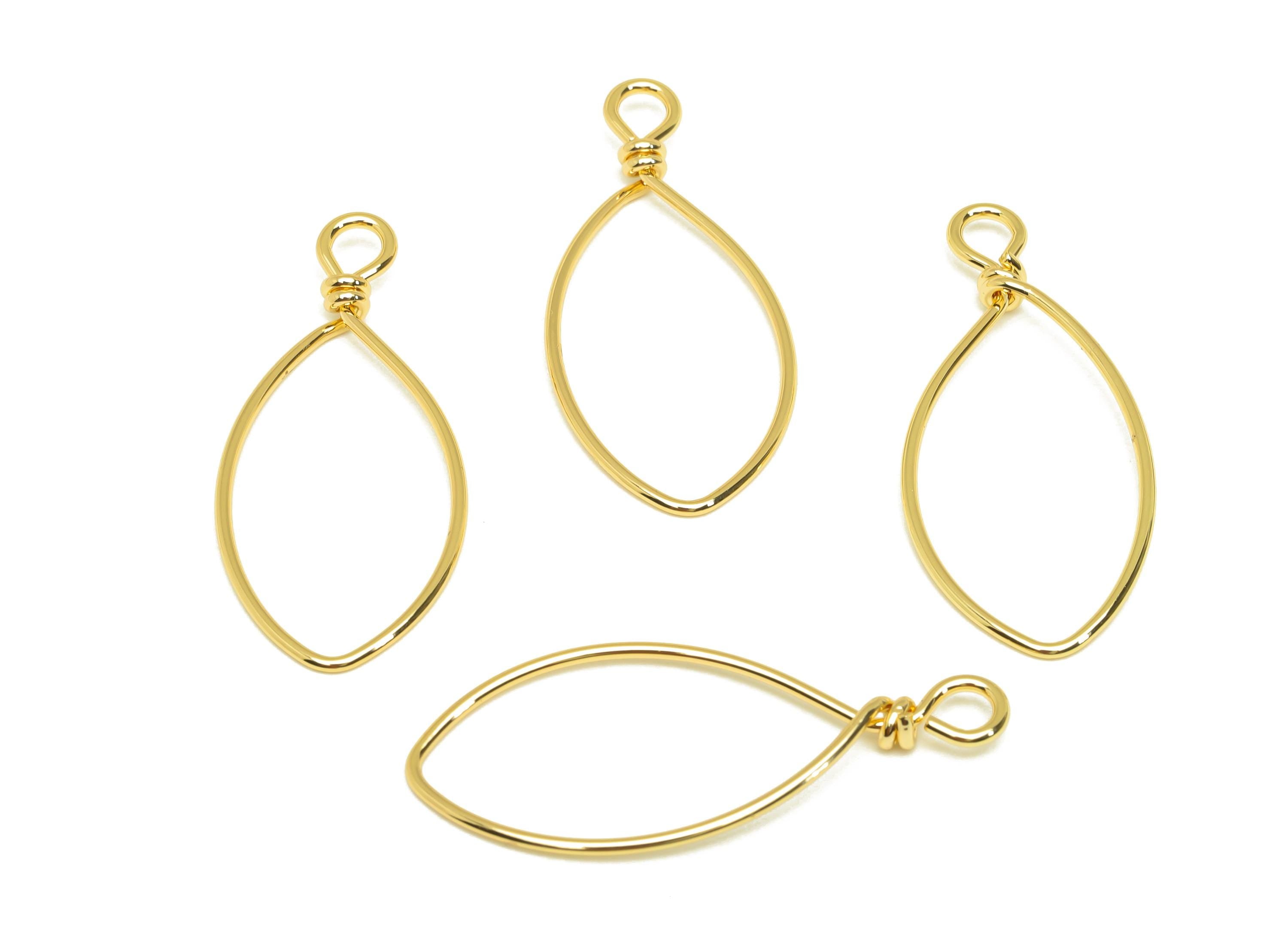 Brass Wire Marquise Earring Charm - Brass Wire Earring Charm - Geometry Wire Earring Pendant - 18K Real Gold Plated - 39x17x0.88mm - RGP7301 - DOMEDBAZAAR