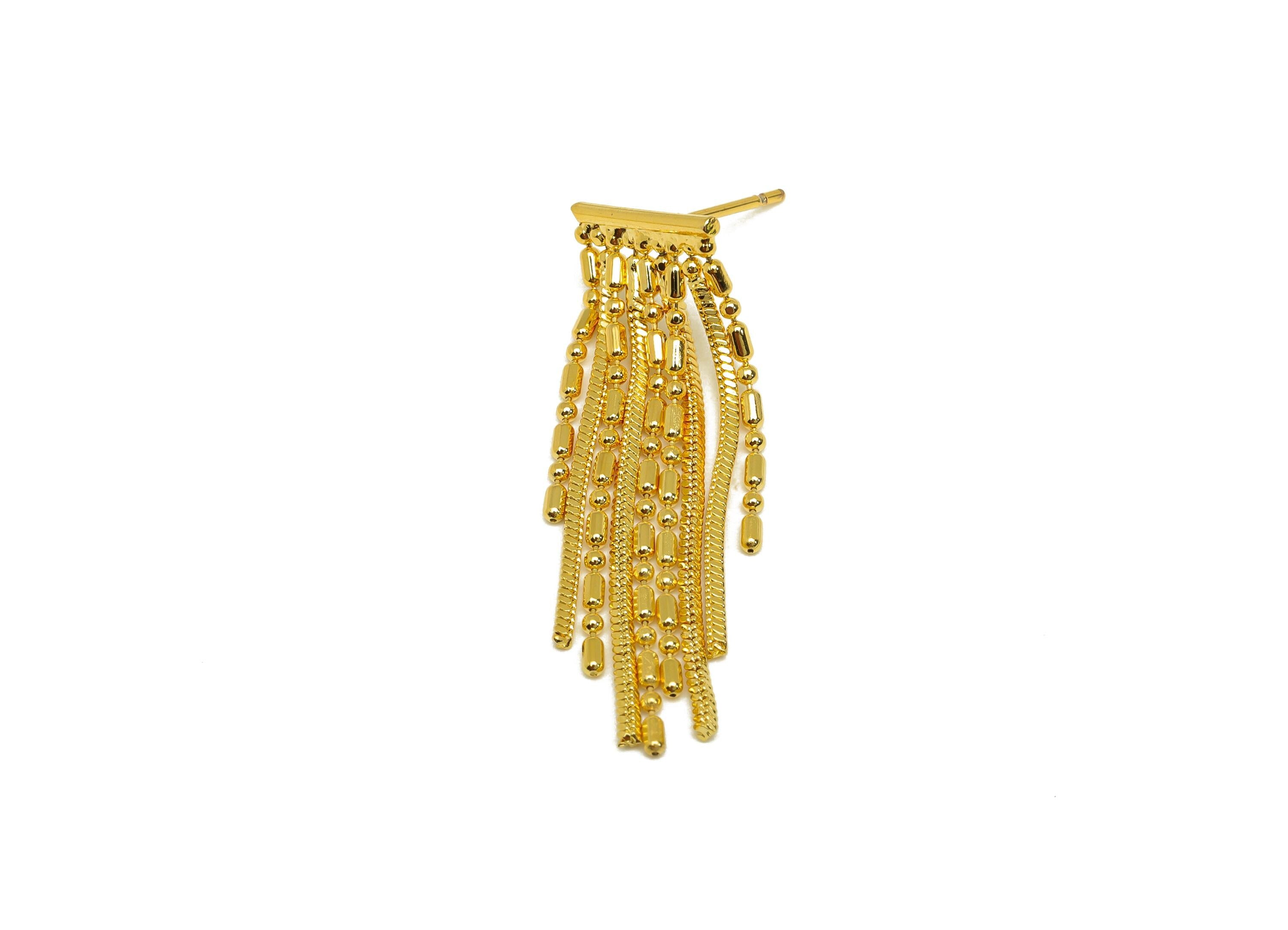 Brass Tassel Earring Stud - Brass Chain Tassel Wire Earring Post - Wire Tassel Earring Post - 18K Real Gold Plated - 34.42x11x1mm - RGP7310 - DOMEDBAZAAR