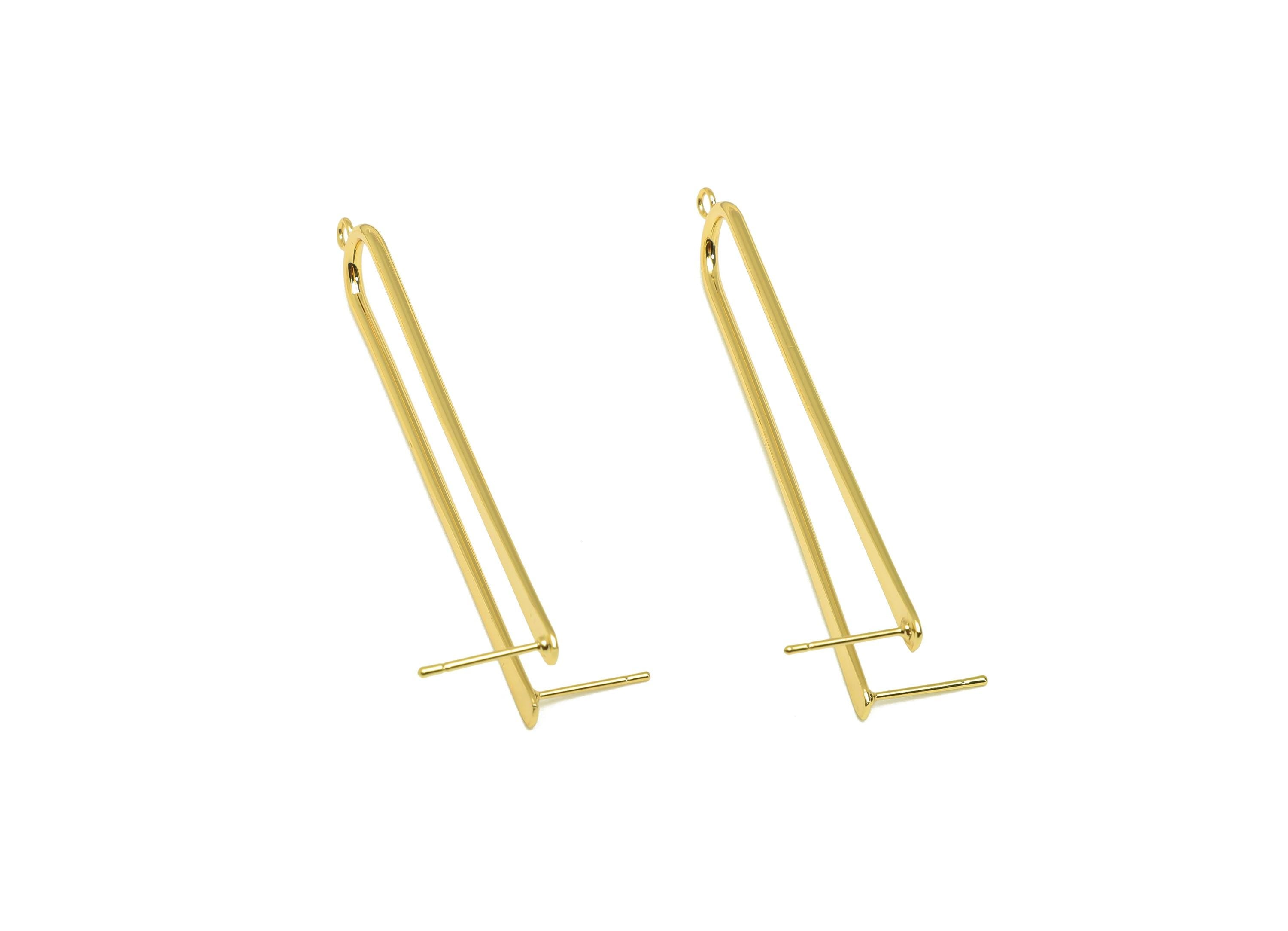 Brass Oval Rectangle Earring Stud - Brass Hammered Earring Post - Geometry Earring Post - 18K Real Gold Plated - 66.1x12x1.72mm - RGP7300 - DOMEDBAZAAR