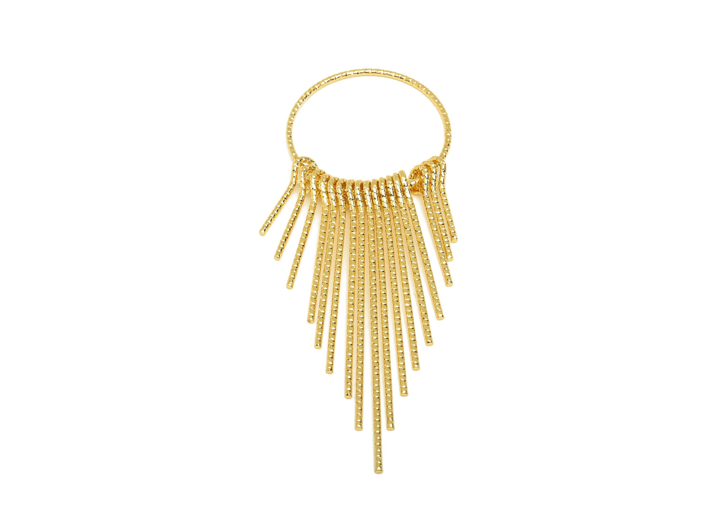 Brass Tassel Earring Charm - Brass Dangle Tassel Wire Earring Charm - Textured Earring Charm - 18K Real Gold Plated - 86x29x1.11mm - RGP7304 - DOMEDBAZAAR