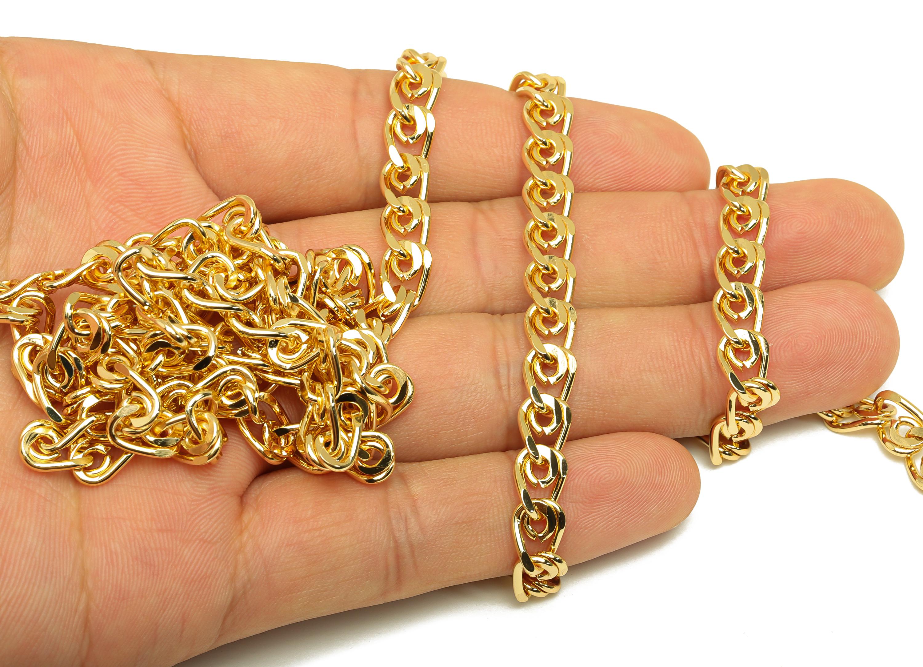 Brass Handmade Bead Chain - Brass Open Link Chain - Brass Gold Hammered Chain -For Necklace - 18K Real Gold Plated - RGP7287 - DOMEDBAZAAR