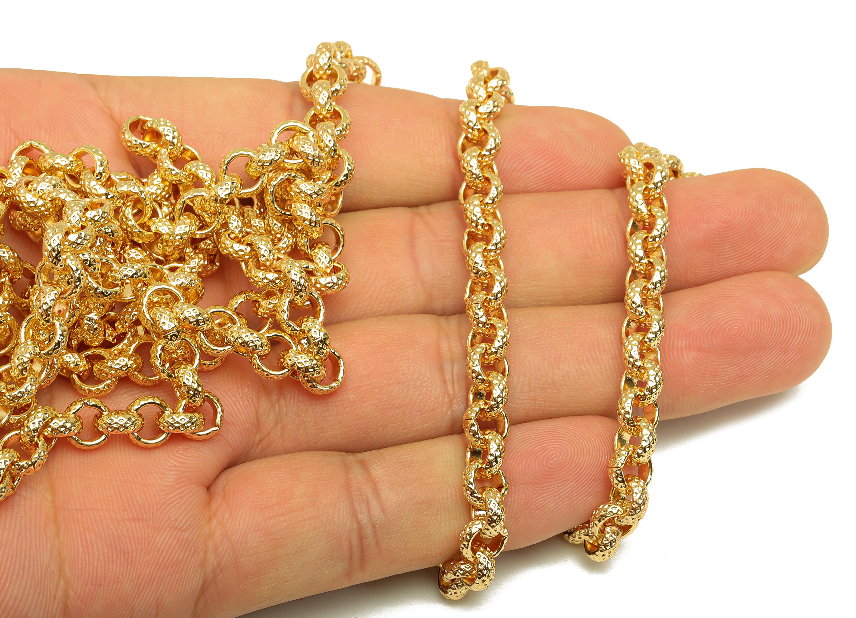 Brass 6.5mm Rolo Chain - Brass Textured Round Rolo Chain - Brass Textured Hammered Chain - Handmade Chain - 18K Real Gold Plated - RGP7298 - DOMEDBAZAAR