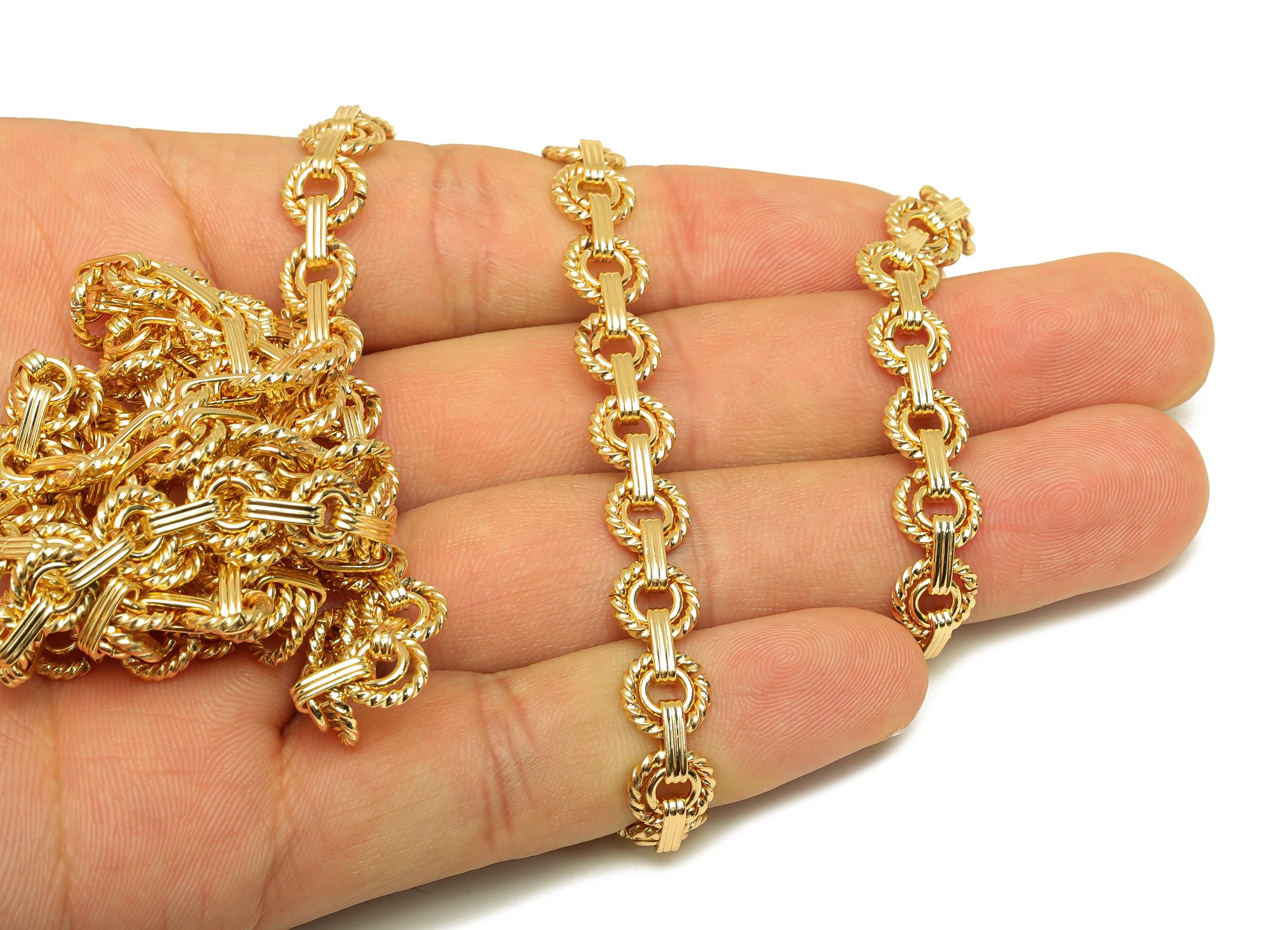 Brass Handmade Rings Chain - Brass Textured Open Link Chian - Brass Beaded Hoop Chain - Handmade Chain - 18K Real Gold Plated - RGP7292 - DOMEDBAZAAR