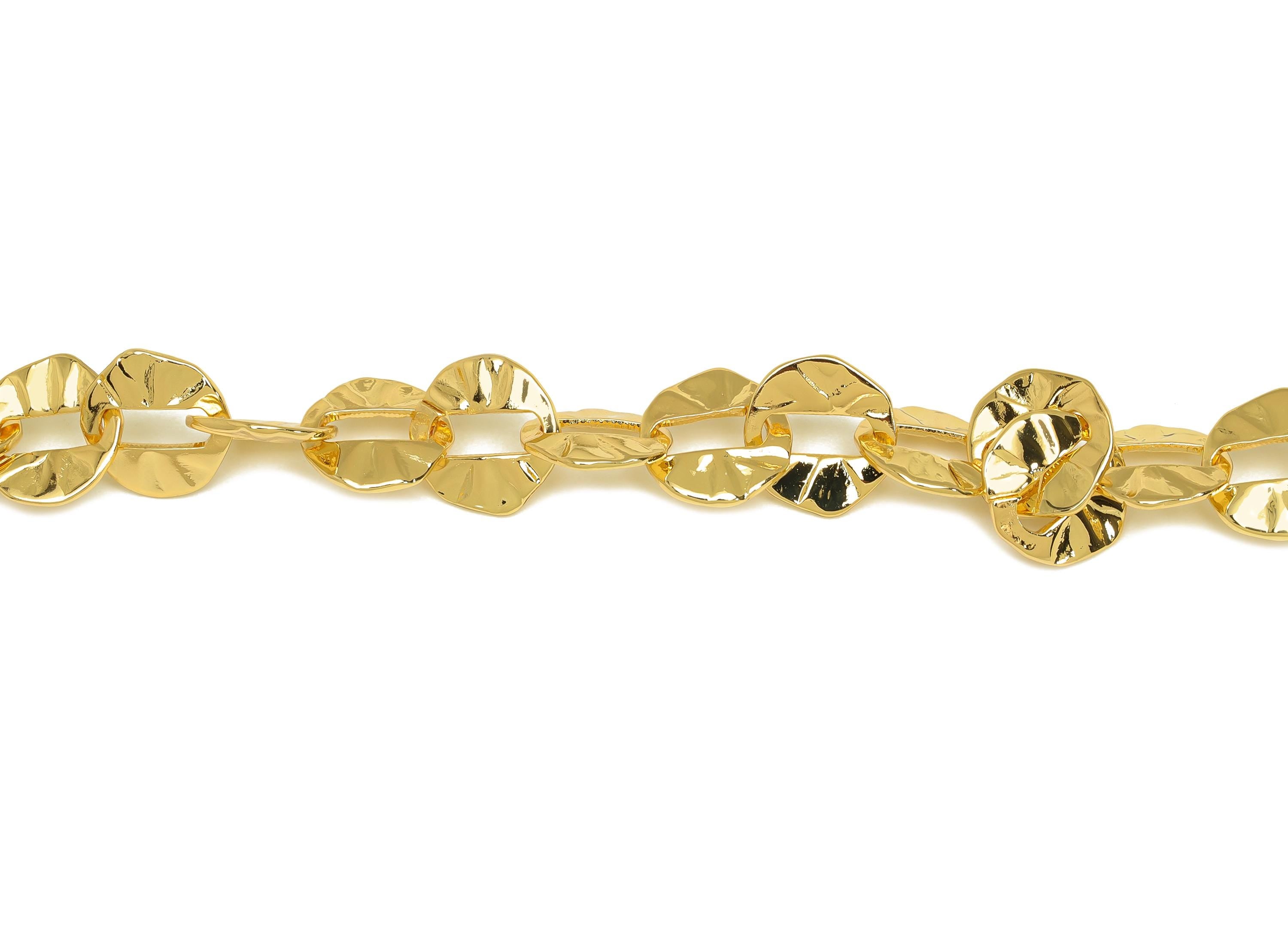 Brass Handmade Oval Chain - Brass Textured Hammered Oval Chain - Brass Geometry Chain - Handmade Chain - 18K Real Gold Plated - RGP7291 - DOMEDBAZAAR