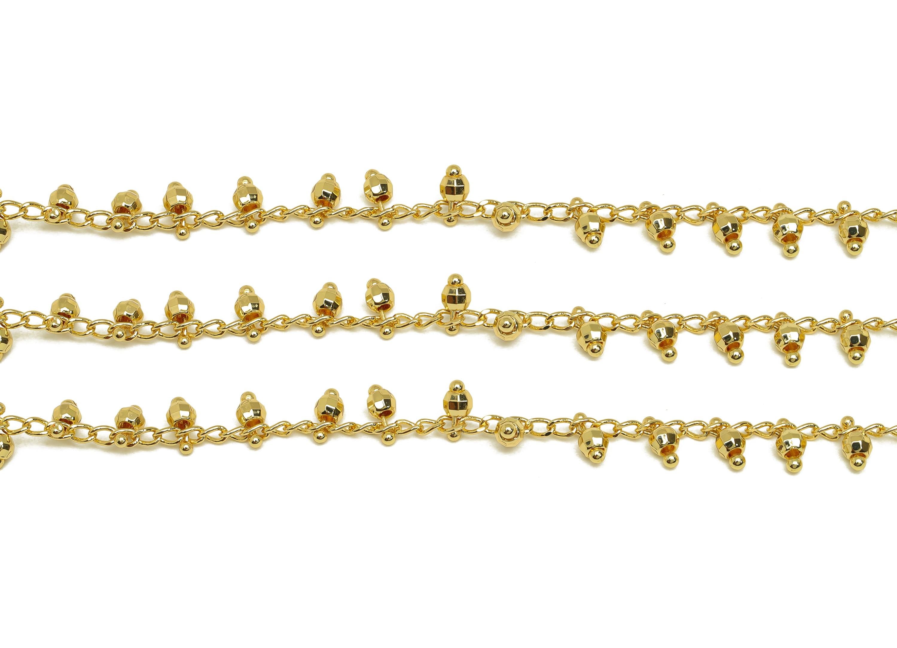 Brass Disco Ball Beaded Satellite Chain - Handmade Curb Chain - Brass Handmade Ball Chain - Handmade Chain - 18K Real Gold Plated - RGP7295 - DOMEDBAZAAR