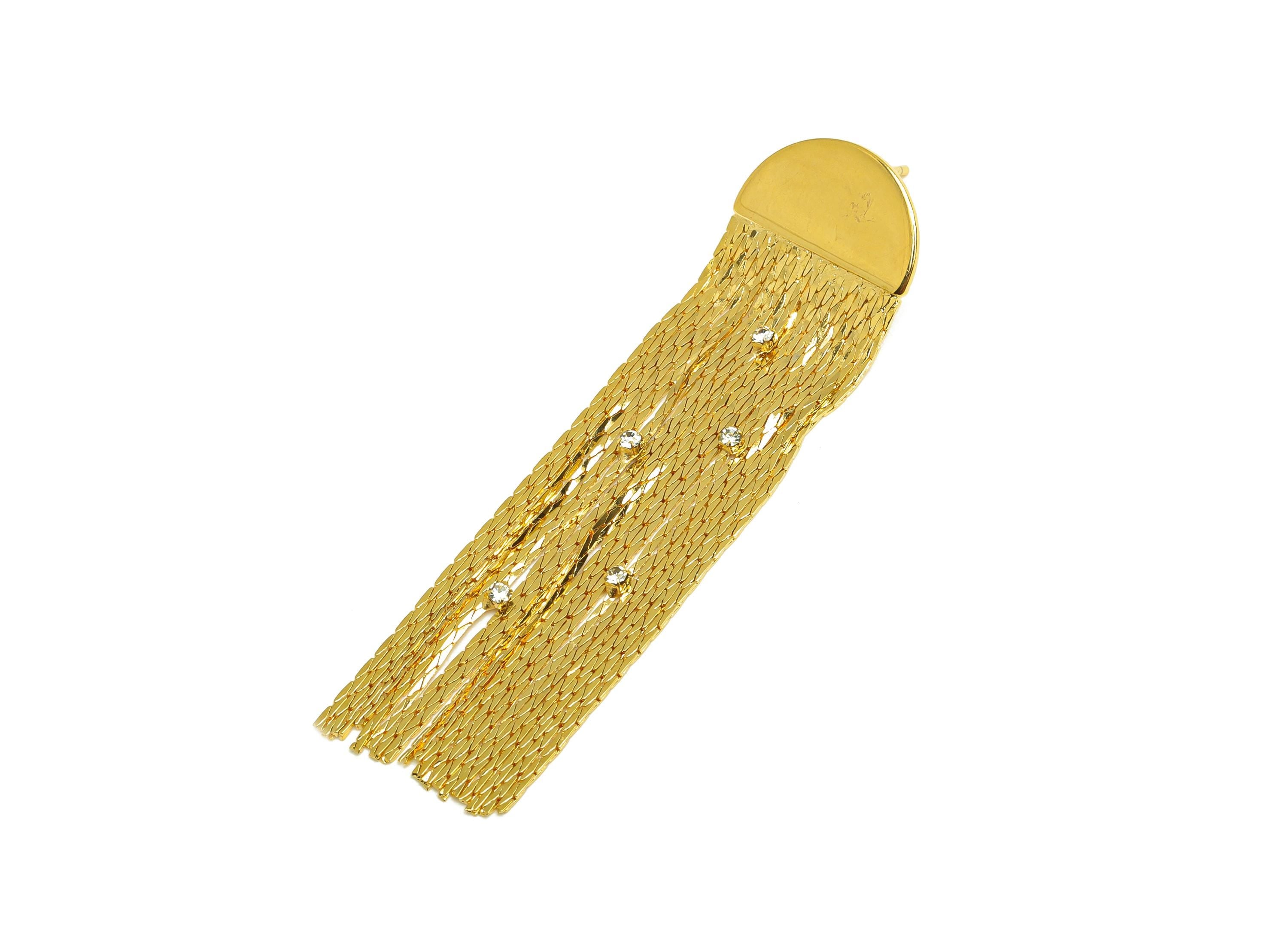 Brass Moon Tassel Earring Stud - CZ Tassel Wire Earring Post - Cubic Zircon Tassel Earring Post - 18K Real Gold Plated - 63x16x1mm - RGP7328 - DOMEDBAZAAR