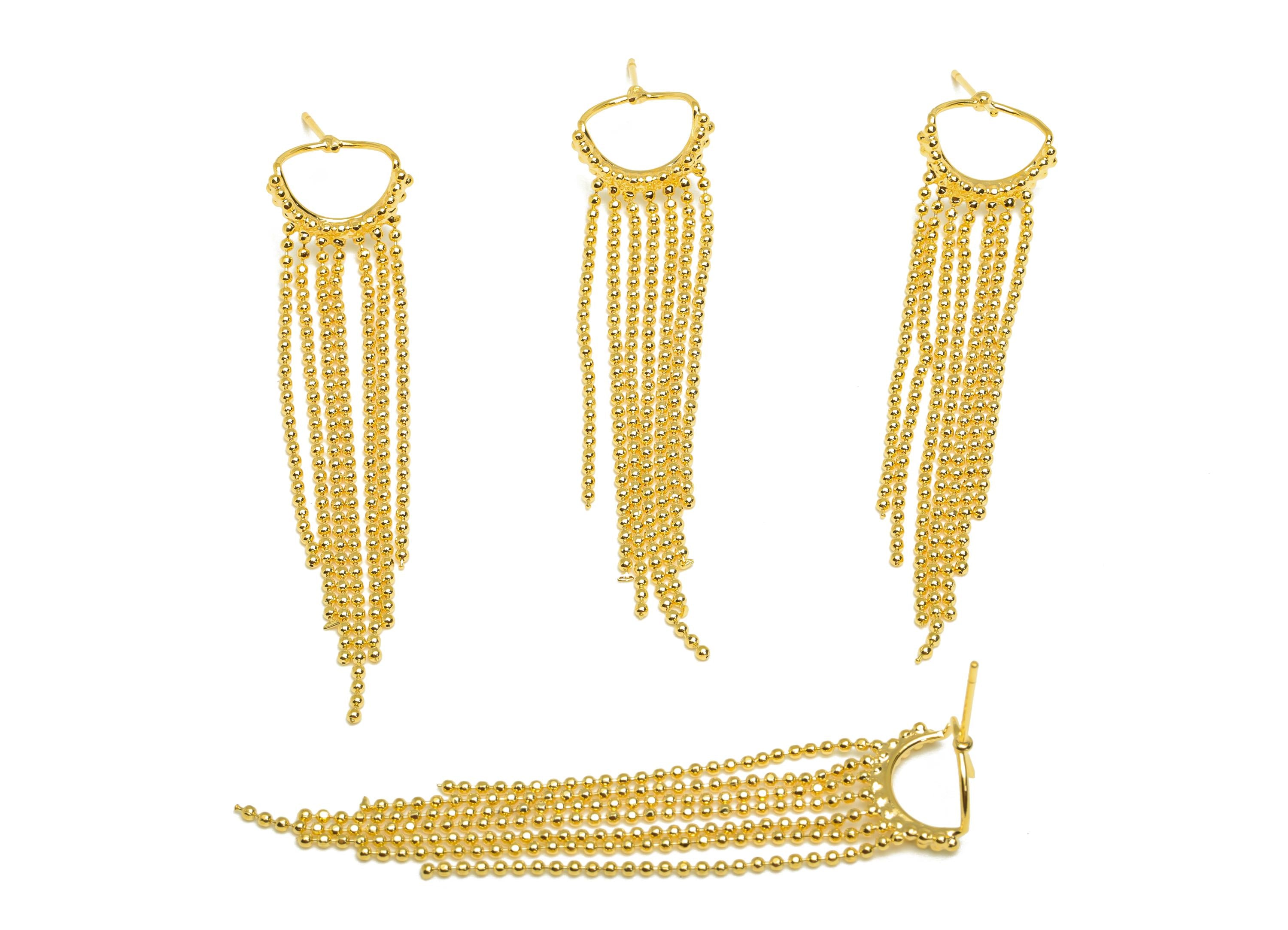 Brass Bead Tassel Earring Stud - Beaded Chian Tassel Earring Post - Earring Post For Pearl - 18K Real Gold Plated - 63.8x13x1.87mm - RGP7322 - DOMEDBAZAAR