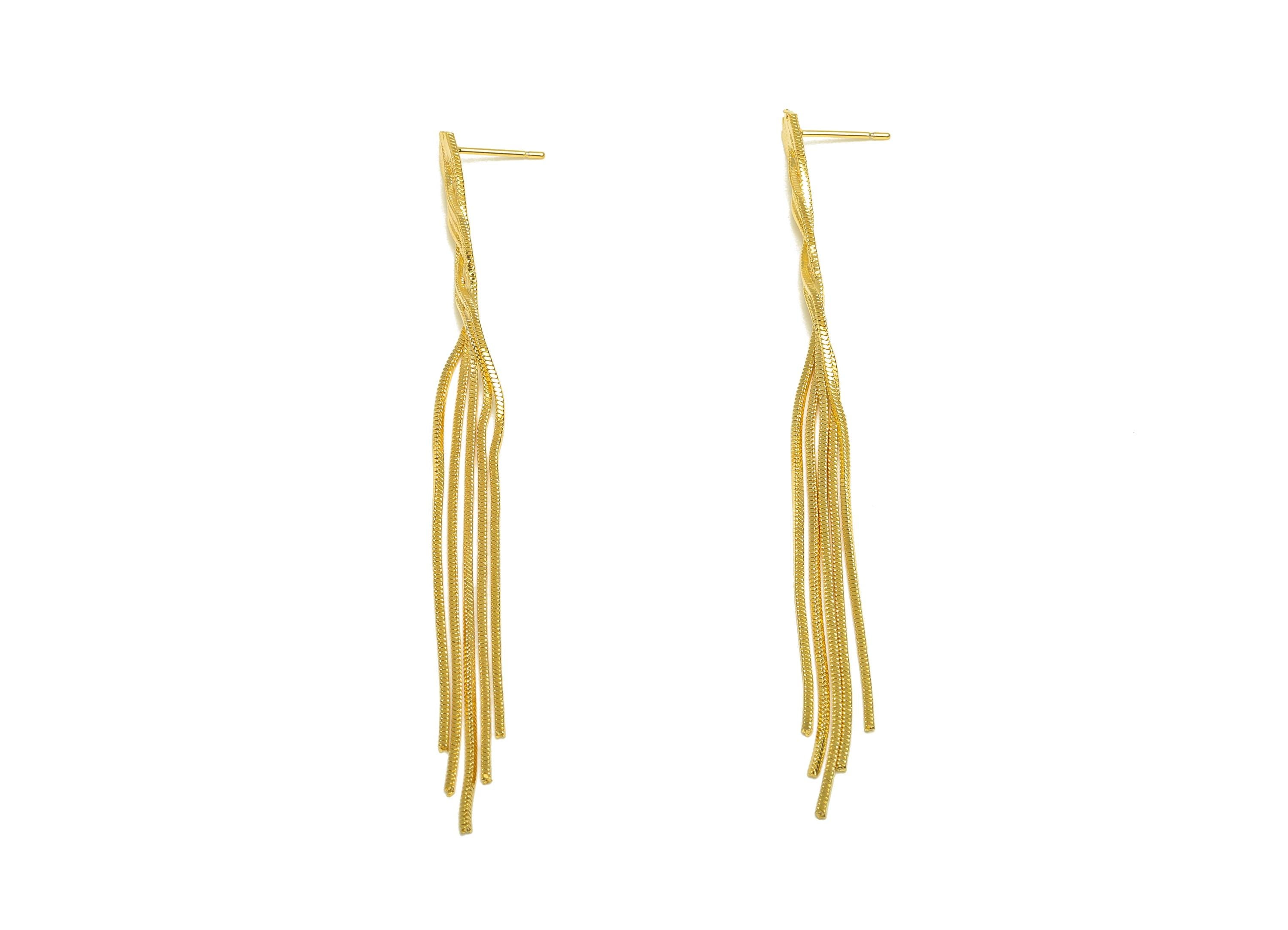 Brass Tassel Earring Stud - Tassel Wire Earring Post - Snake Chian Tassel Earring Post - 18K Real Gold Plated - 97.7x5.53x1.33mm - RGP7321 - DOMEDBAZAAR