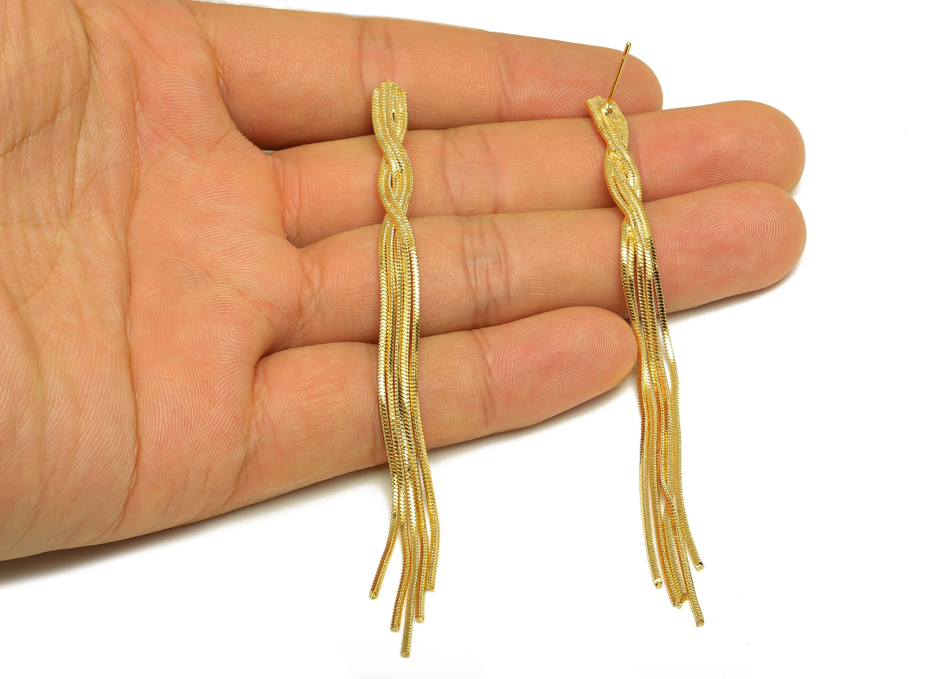 Brass Tassel Earring Stud - Tassel Wire Earring Post - Snake Chian Tassel Earring Post - 18K Real Gold Plated - 97.7x5.53x1.33mm - RGP7321 - DOMEDBAZAAR