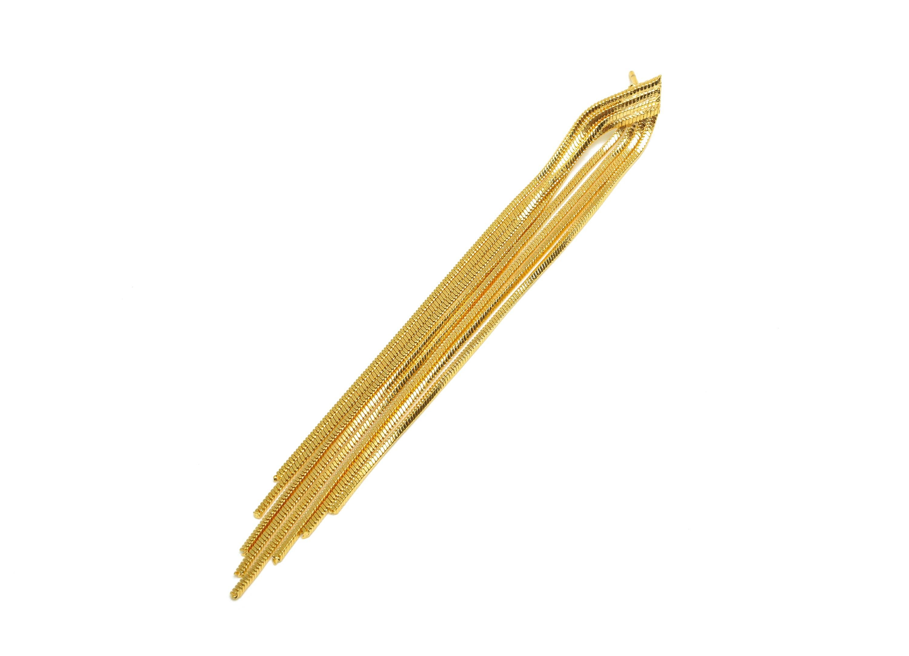 Brass Tassel Earring Stud - Long Wire Tassel Earring Post - Brass Chian Tassel Earring Post - 18K Real Gold Plated - 97.9x9x0.95mm - RGP7329 - DOMEDBAZAAR