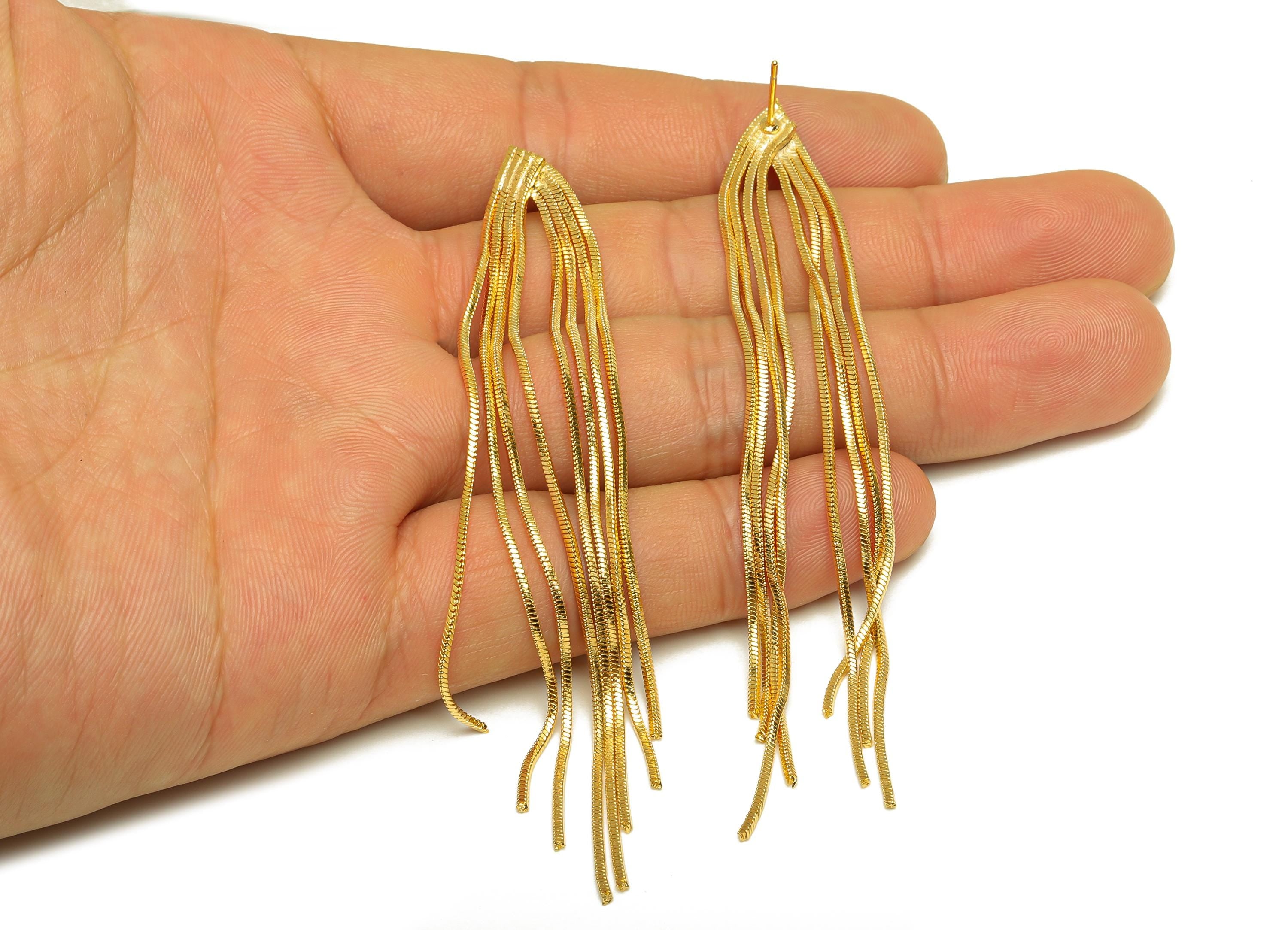 Brass Tassel Earring Stud - Long Wire Tassel Earring Post - Brass Chian Tassel Earring Post - 18K Real Gold Plated - 97.9x9x0.95mm - RGP7329 - DOMEDBAZAAR