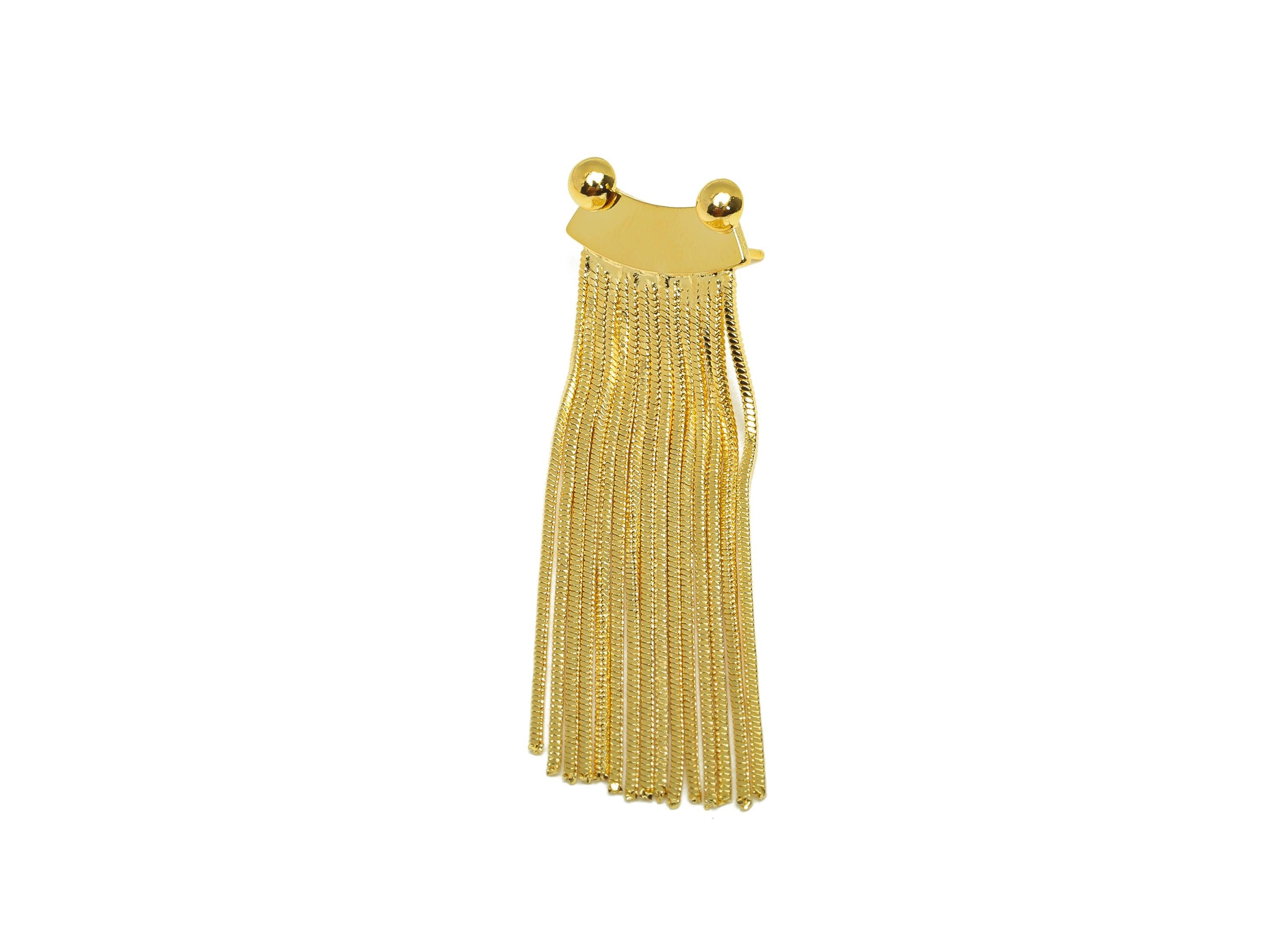 Brass Tassel Stud - Brass Bent Tassel Earring Post - Snake Chian Tassel Earring Post - 18K Real Gold Plated - 52.9x16.68x0.86mm - RGP7319 - DOMEDBAZAAR