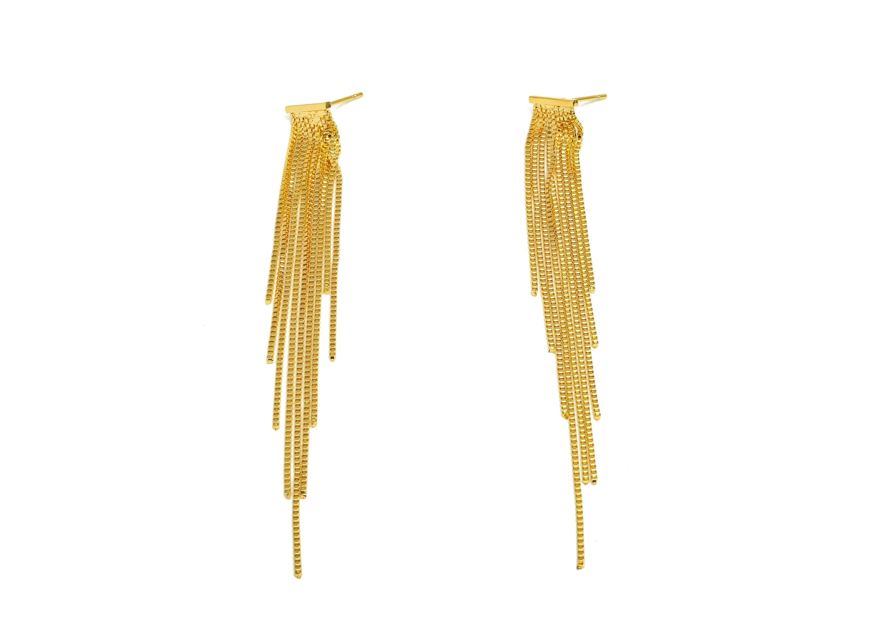 Brass Tassel Earring Stud - Stick Tassel Earring Post - Bar Chian Tassel Earring Post For Pearl - 18K Real Gold Plated - 93x10x1mm - RGP7336 - DOMEDBAZAAR