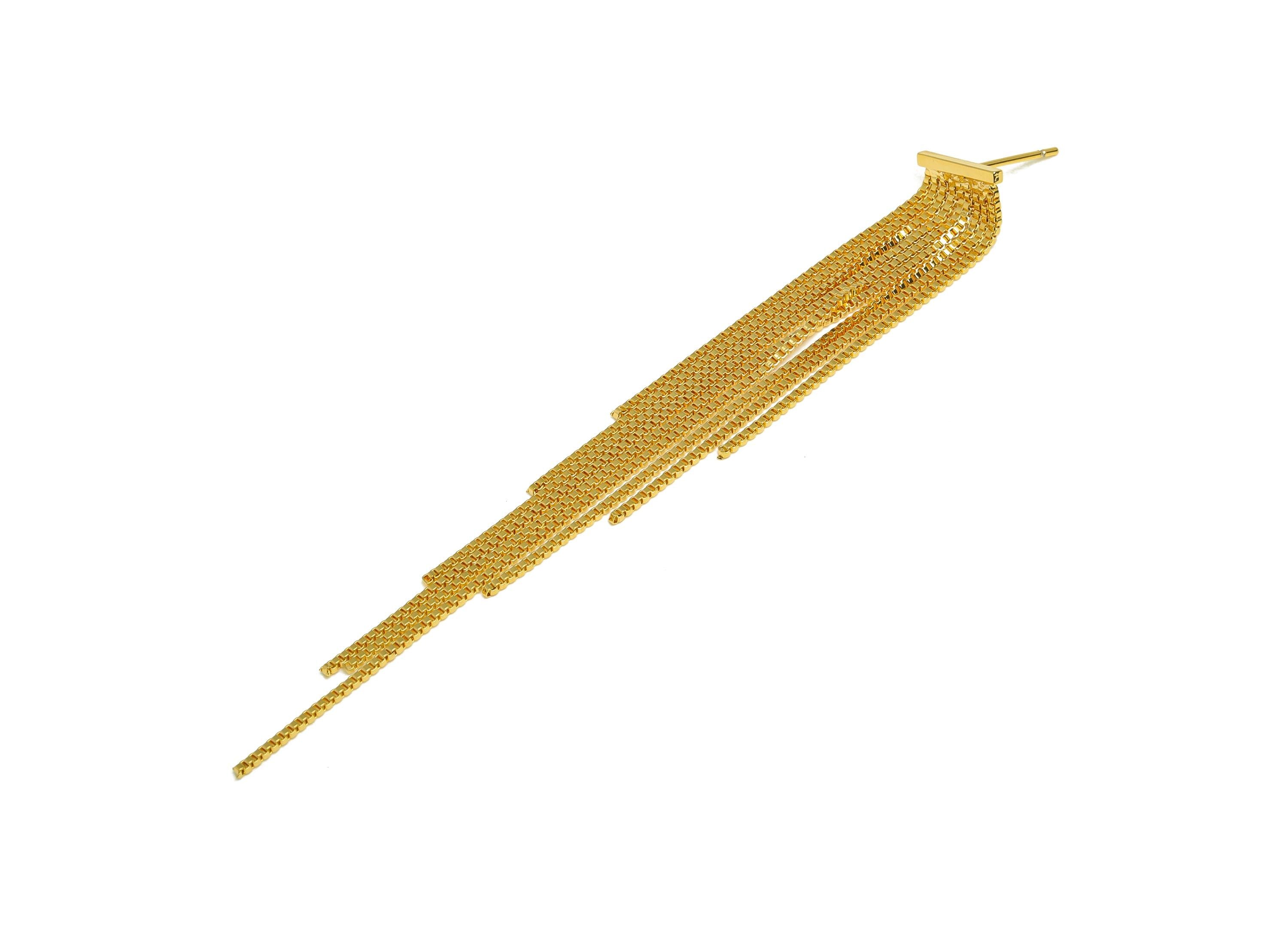 Brass Tassel Earring Stud - Stick Tassel Earring Post - Bar Chian Tassel Earring Post For Pearl - 18K Real Gold Plated - 93x10x1mm - RGP7336 - DOMEDBAZAAR