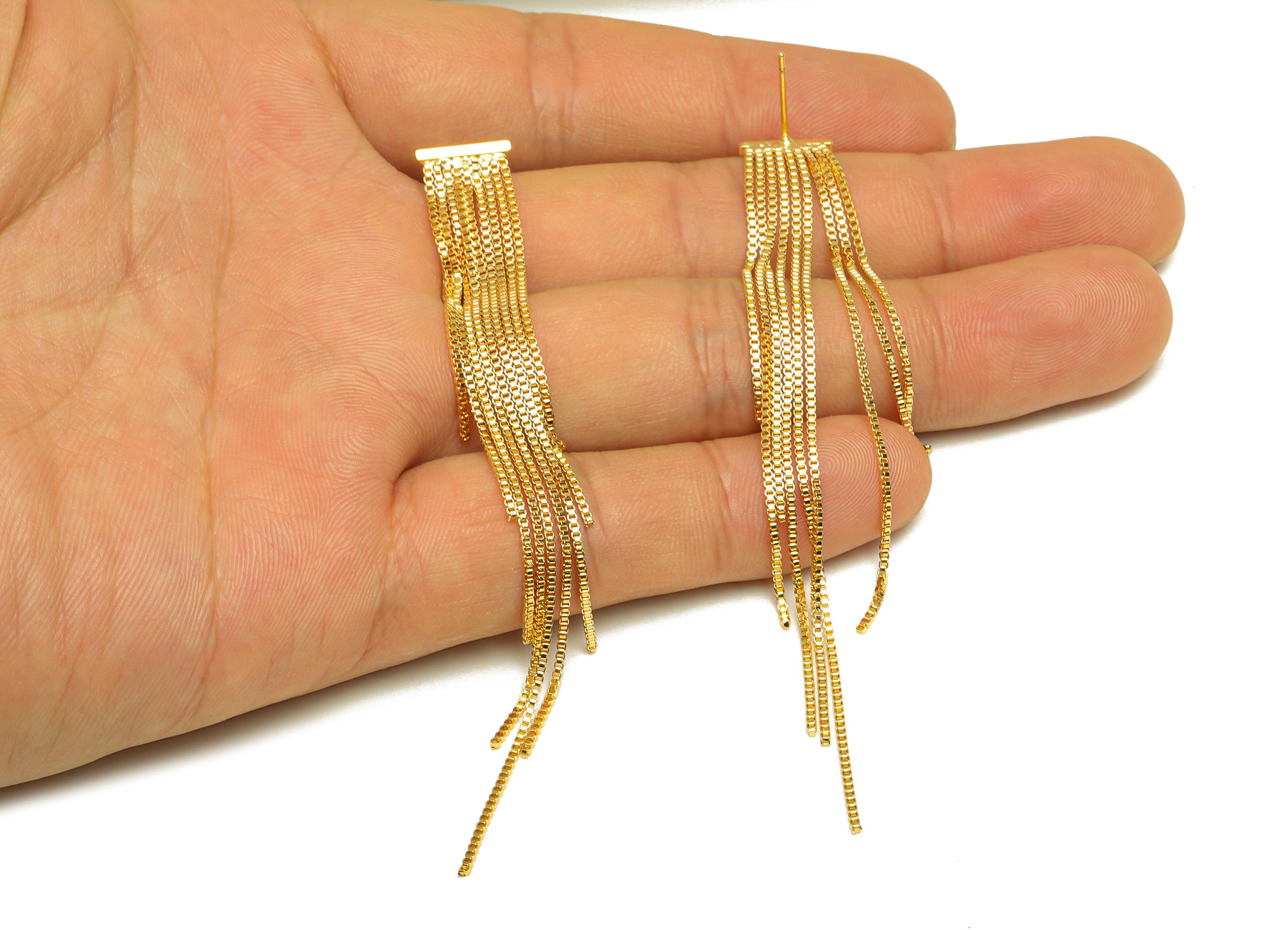 Brass Tassel Earring Stud - Stick Tassel Earring Post - Bar Chian Tassel Earring Post For Pearl - 18K Real Gold Plated - 93x10x1mm - RGP7336 - DOMEDBAZAAR