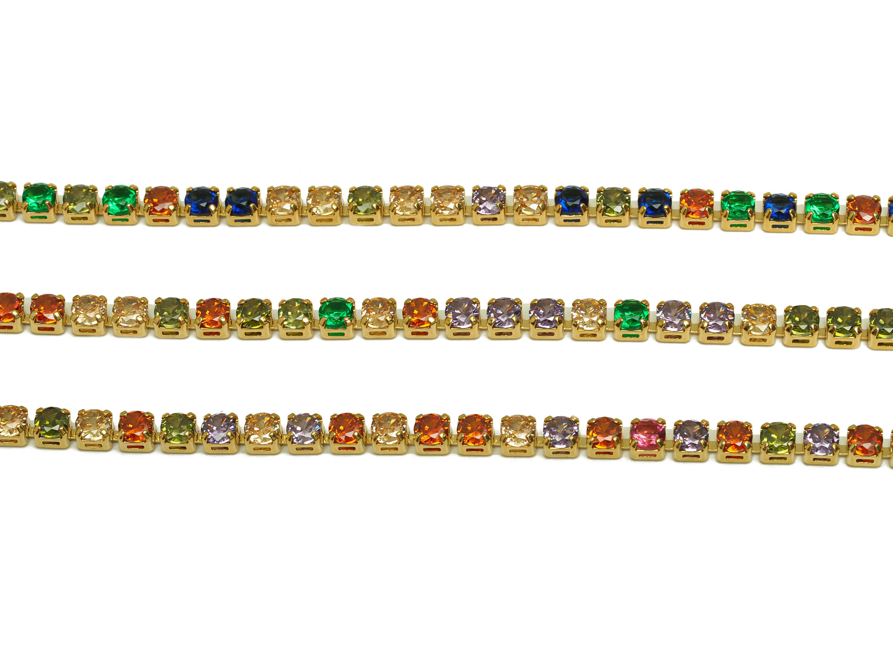 2.5mm Round Zircon Brass Chain - Brass Mix Color Cubic Zircon Bracelet Chain - 18K Real Gold Plated - 21x21x1mm - RGP6911R - DOMEDBAZAAR